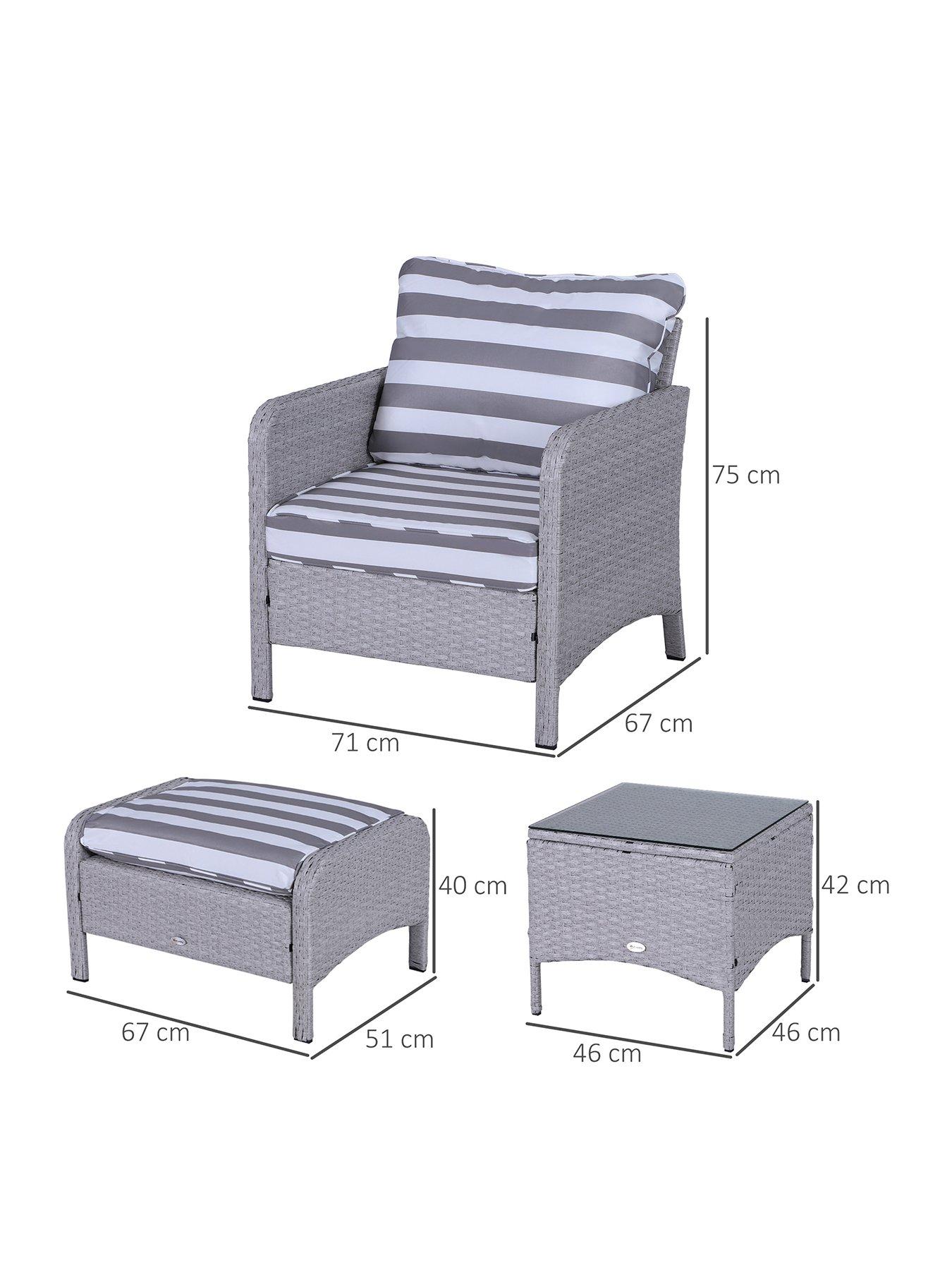  image of outsunny-5-pieces-pe-rattan-garden-furniture-set-with-cushions-2-armchairs-2-stoolsgrey-and-white