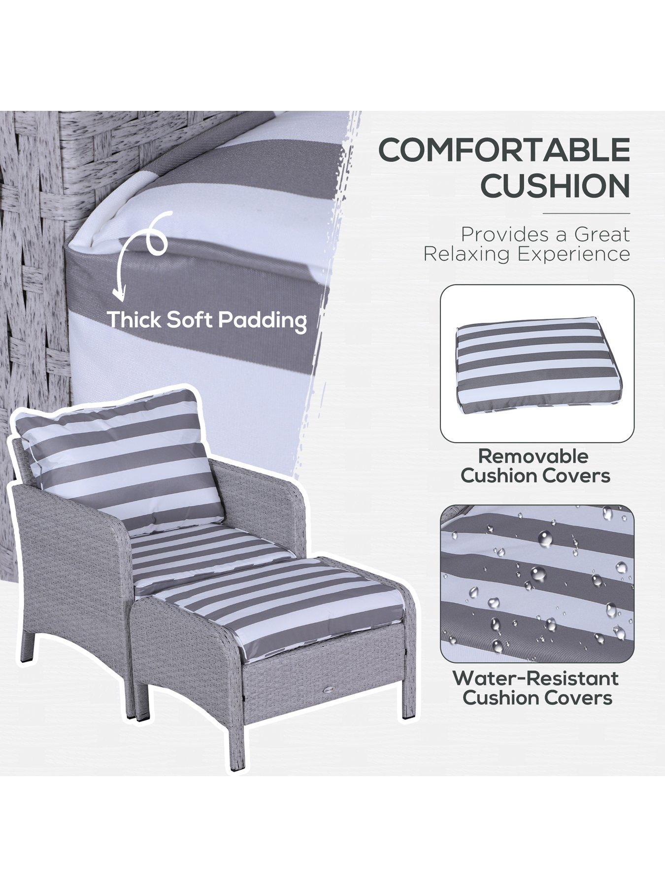  image of outsunny-5-pieces-pe-rattan-garden-furniture-set-with-cushions-2-armchairs-2-stoolsgrey-and-white