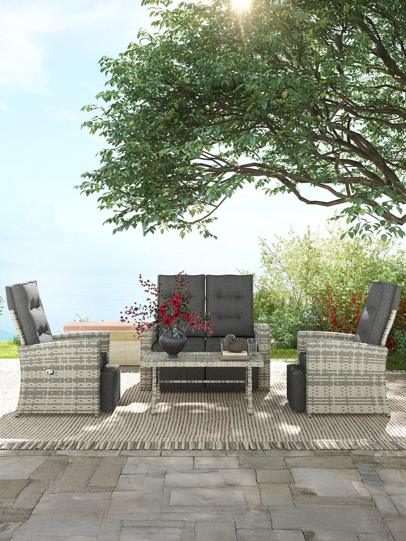 OutSunny 4 Piece Rattan Garden Furniture Set, Light Grey