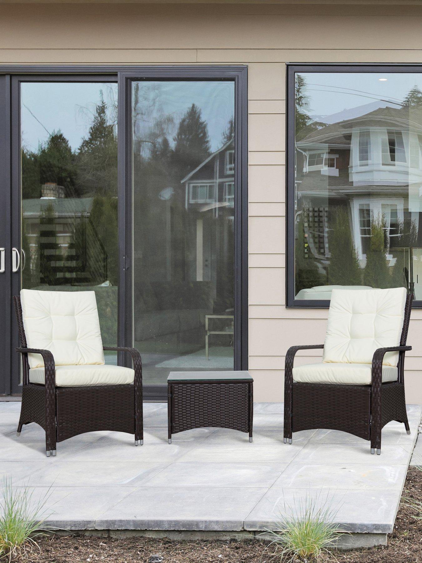 OutSunny 3 Pieces Rattan Bistro Set with Furniture Cover,Cream White