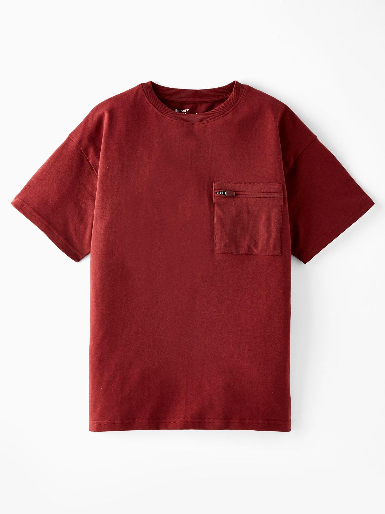 The Very Collection Boys Ripstop Pocket Detail Short Sleeve T-Shirt - Burgundy