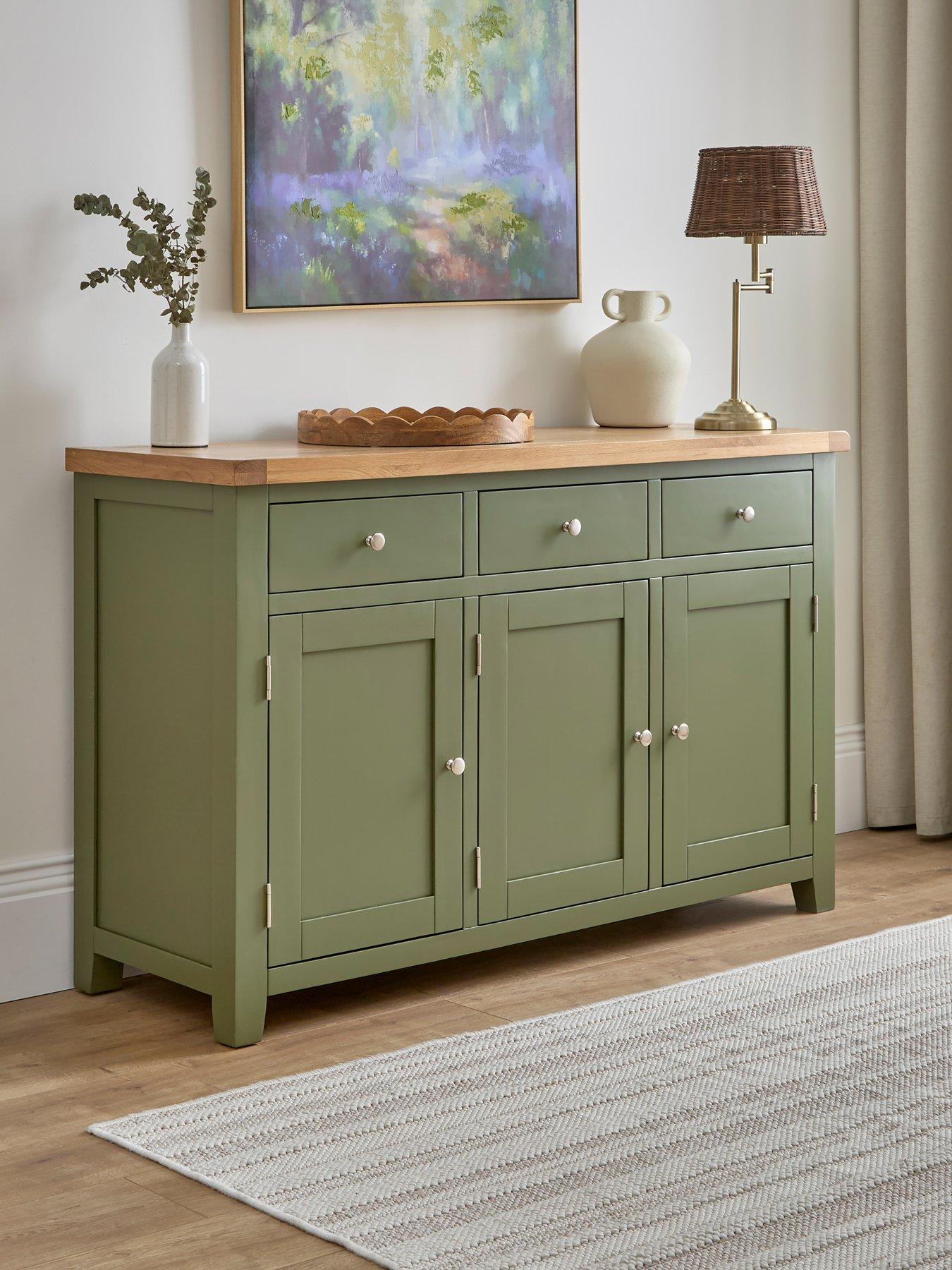 The Very Collection Hamilton Ready Assembled 3 Door Sideboard   Green - contains Solid Wood