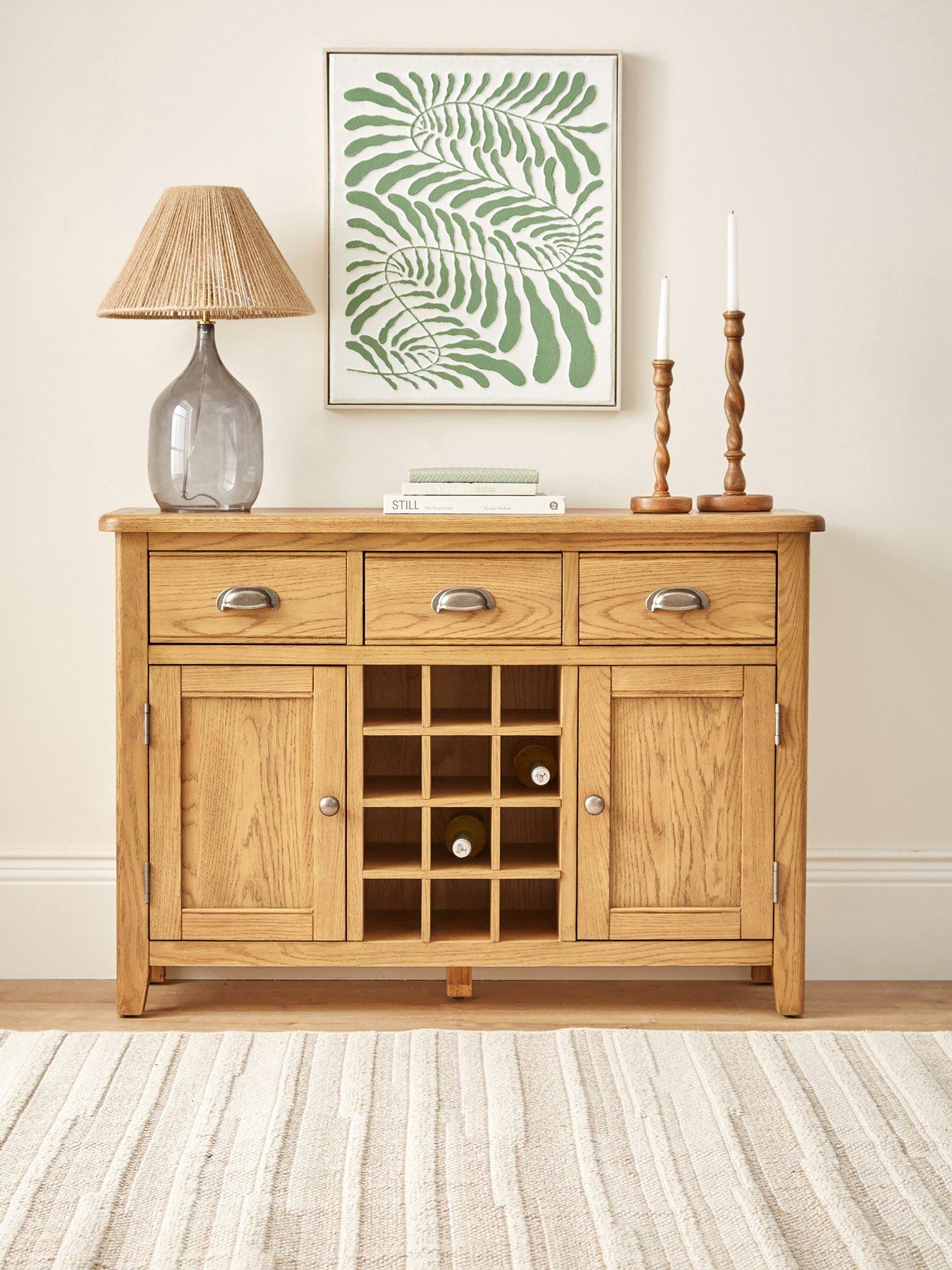 The Very Collection Woodland Ready Assembled Large Sideboard with Wine Rack - Oak