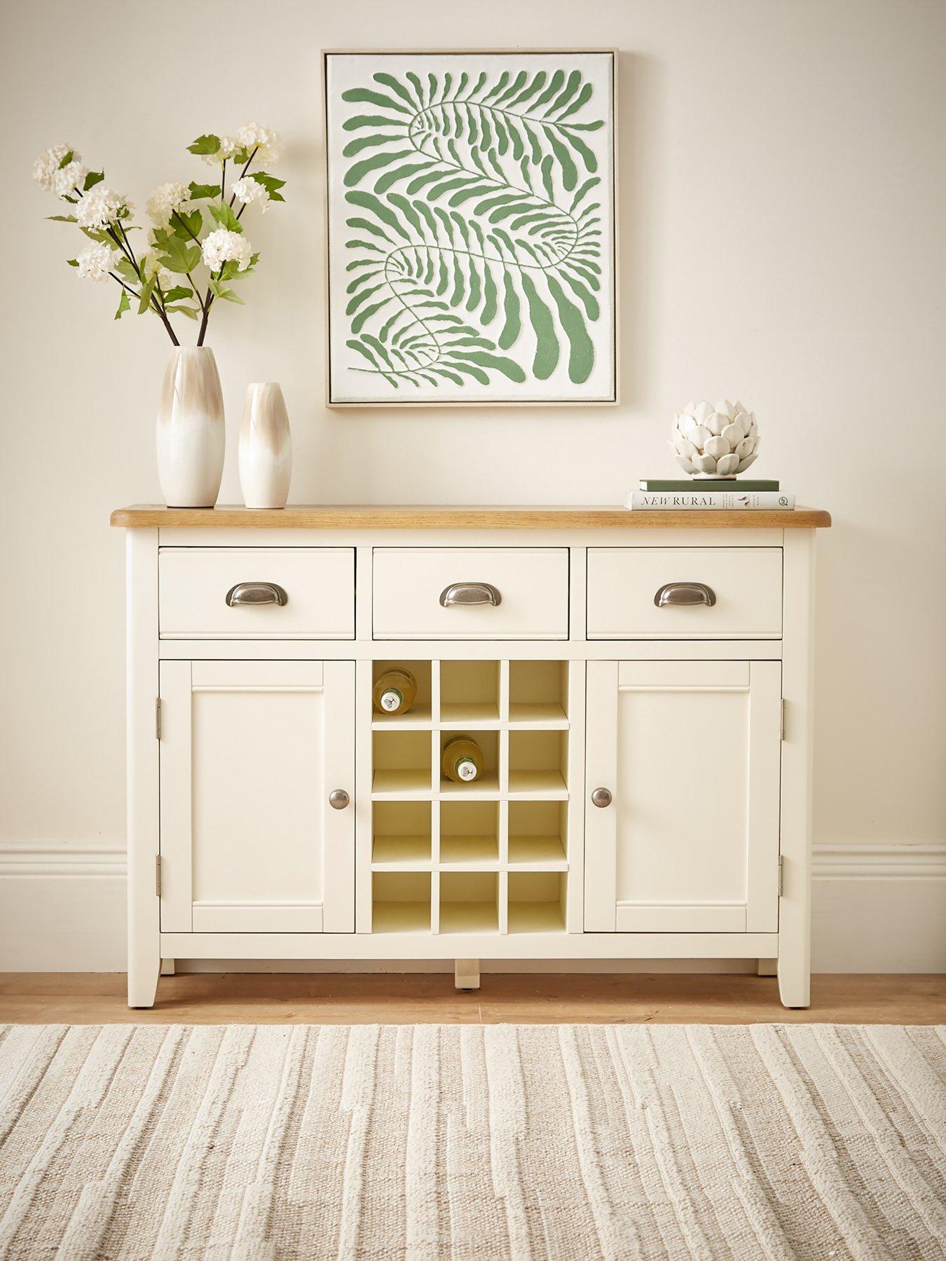 The Very Collection Woodland Ready Assembled Large Sideboard with Wine Rack - White/Oak