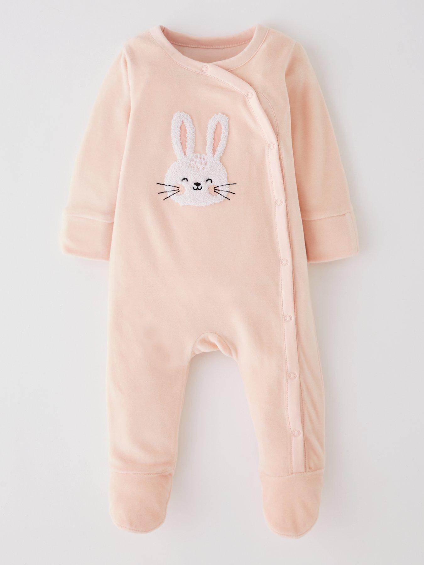undefined Baby Girls Bunny Velour Sleepsuit - Pink