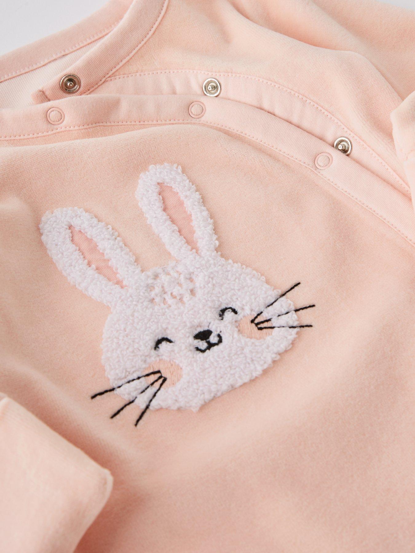  image of the-very-collection-baby-girls-bunny-velour-sleepsuit-pink