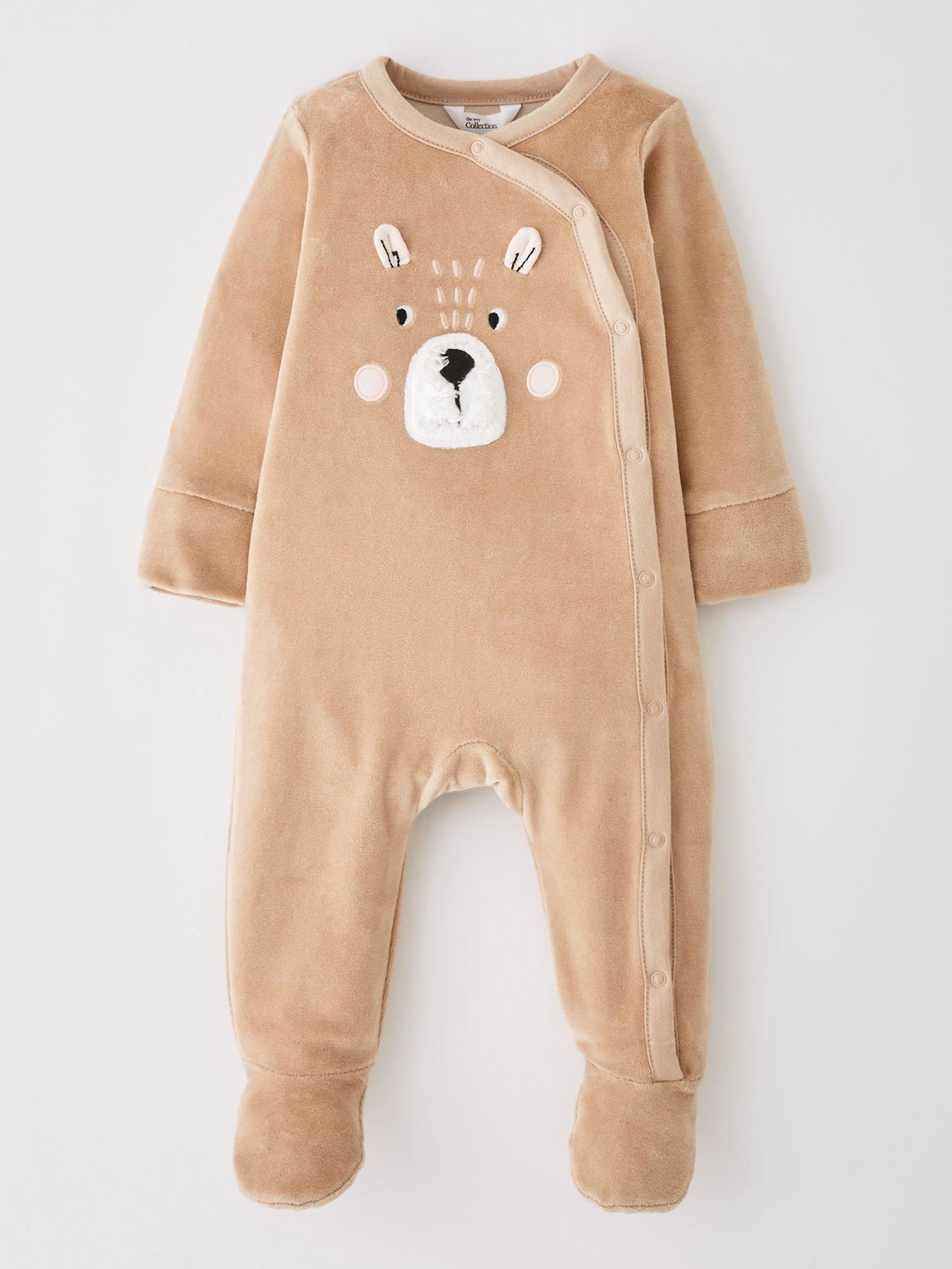 undefined Baby Boys Bear Cub Velour Sleepsuit - Brown