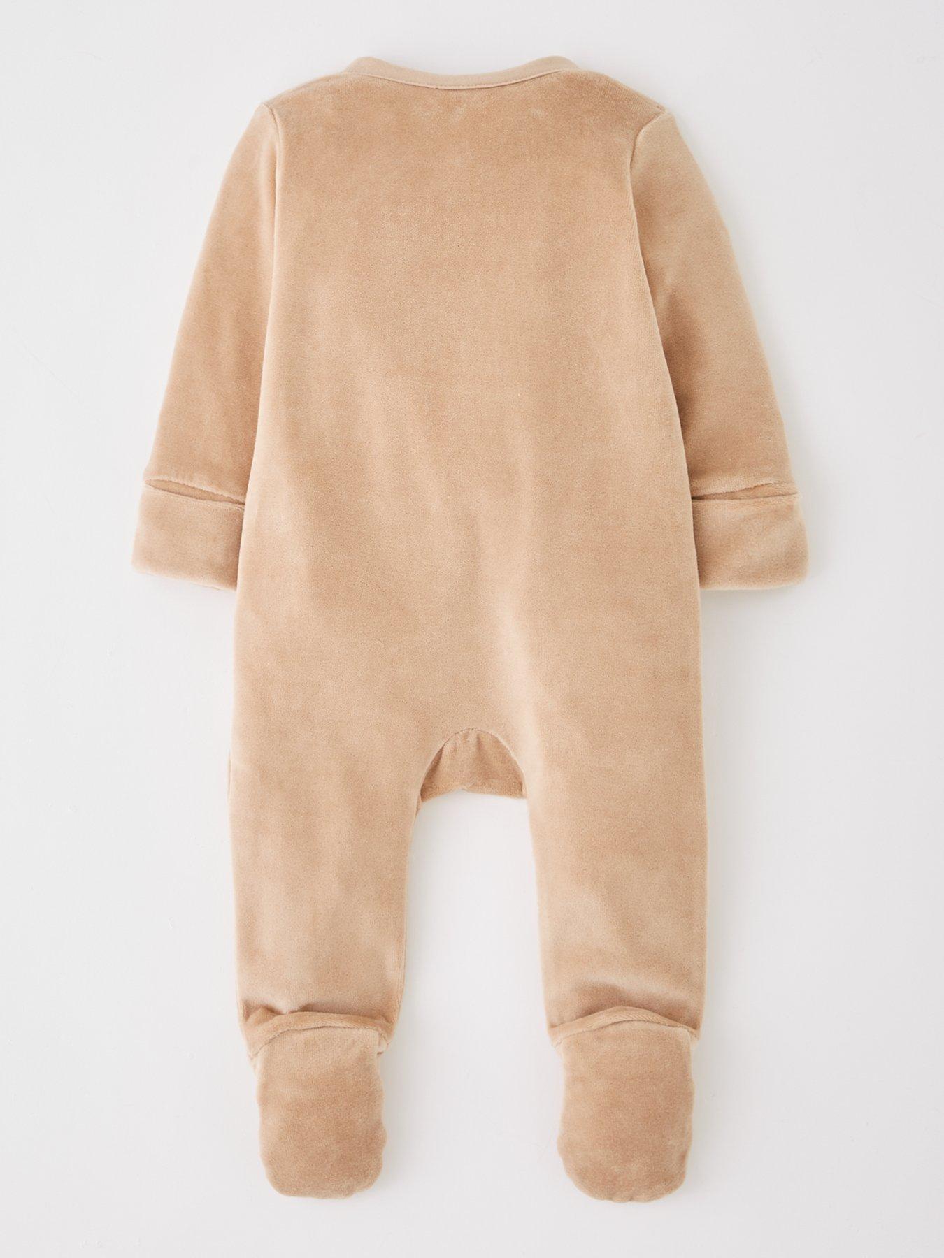 Image 2 of 4 of The Very Collection Baby Boys Bear Cub Velour Sleepsuit - Brown