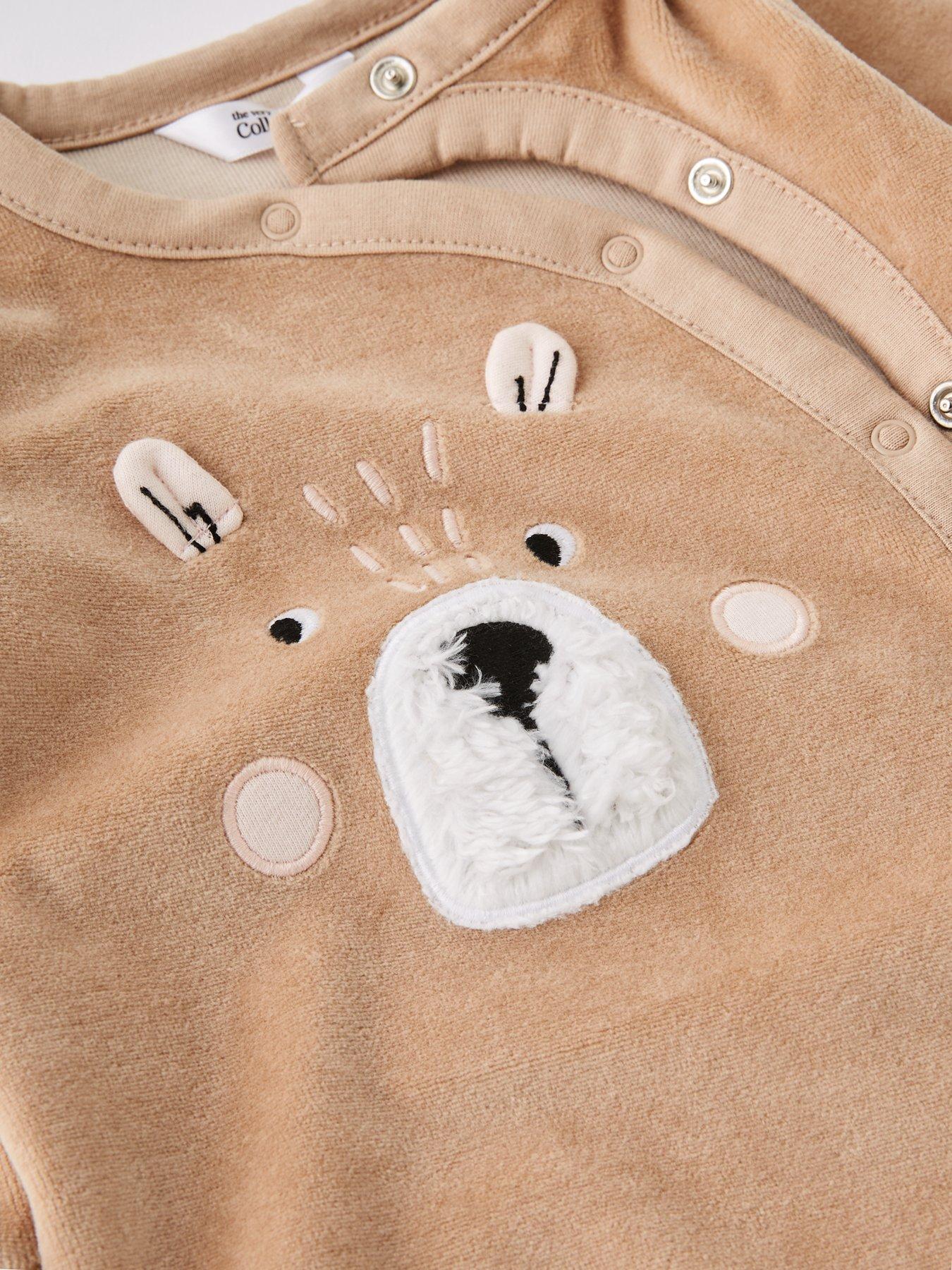 Image 4 of 4 of The Very Collection Baby Boys Bear Cub Velour Sleepsuit - Brown