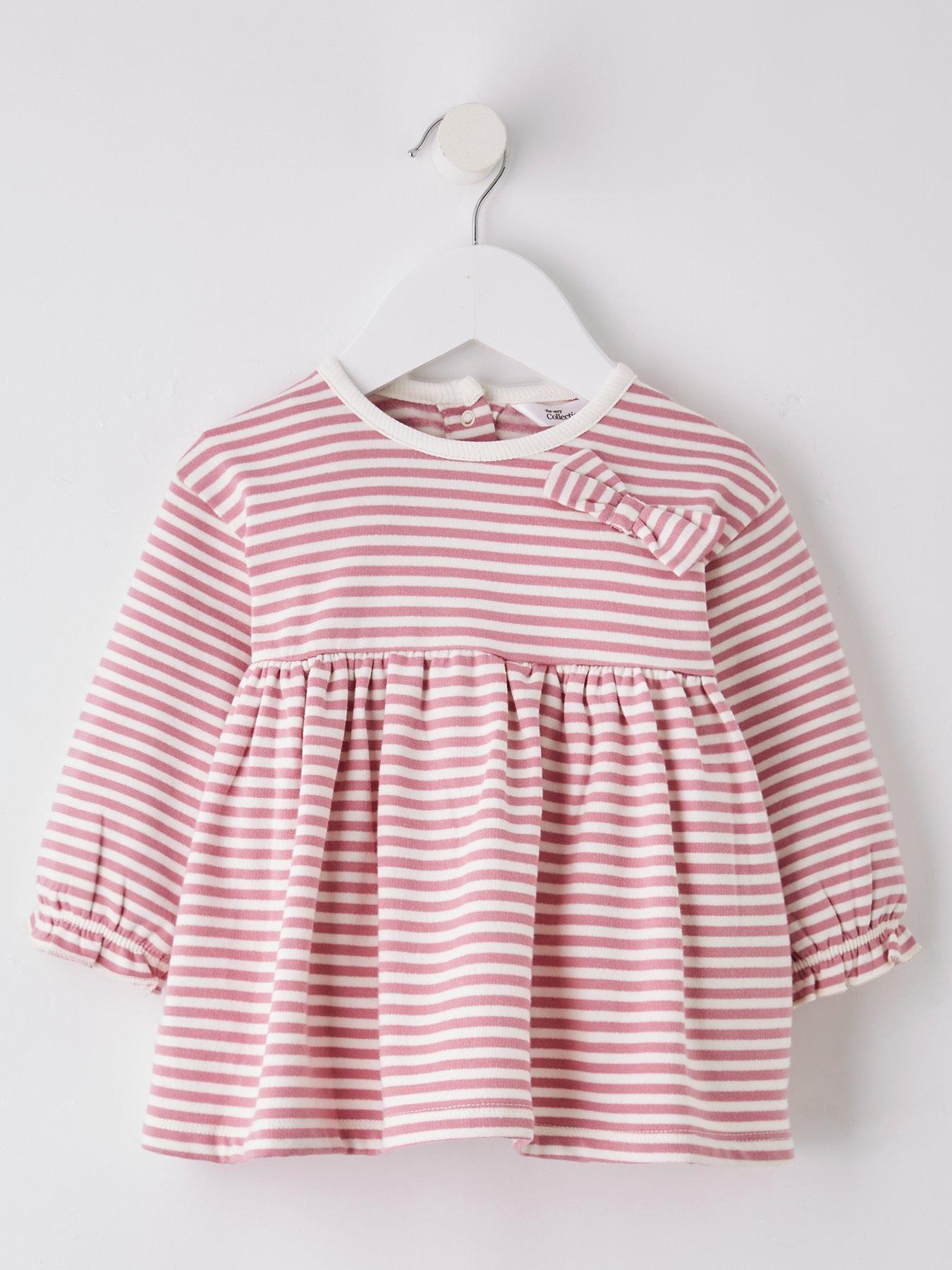 undefined Baby Girls Stripe Sweat Dress - Cream / Pink
