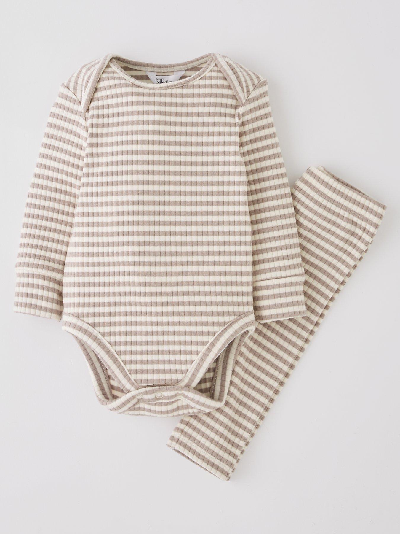 undefined Unisex Rib Stripe Bodysuit And Legging - Beige