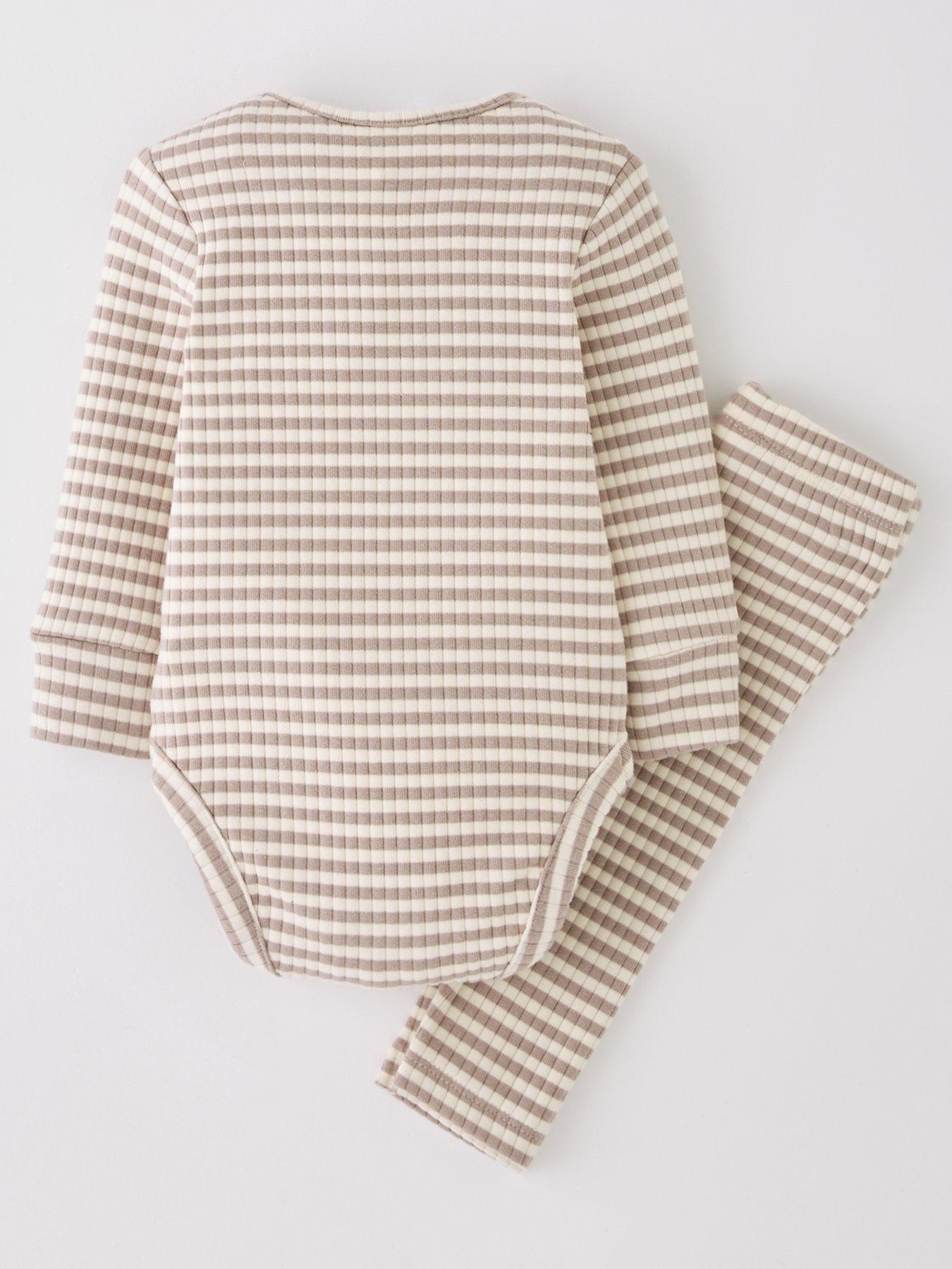 Image 2 of 4 of The Very Collection Unisex Rib Stripe Bodysuit And Legging - Beige