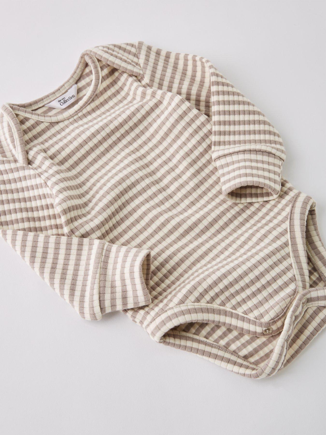 Image 3 of 4 of The Very Collection Unisex Rib Stripe Bodysuit And Legging - Beige