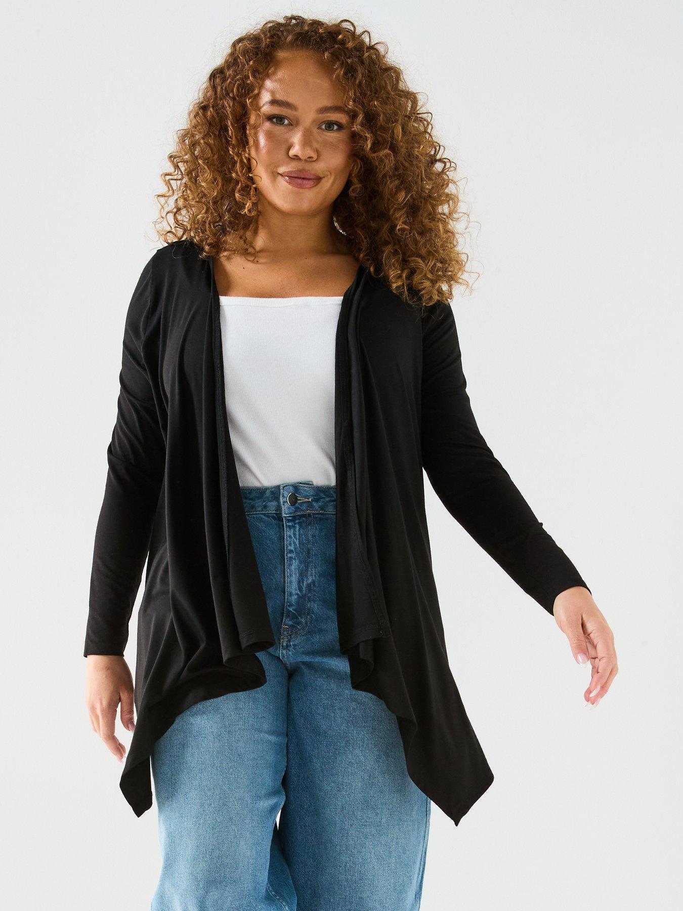Image 1 of 5 of V by Very Curve Stretch Waterfall Cardigan - Black