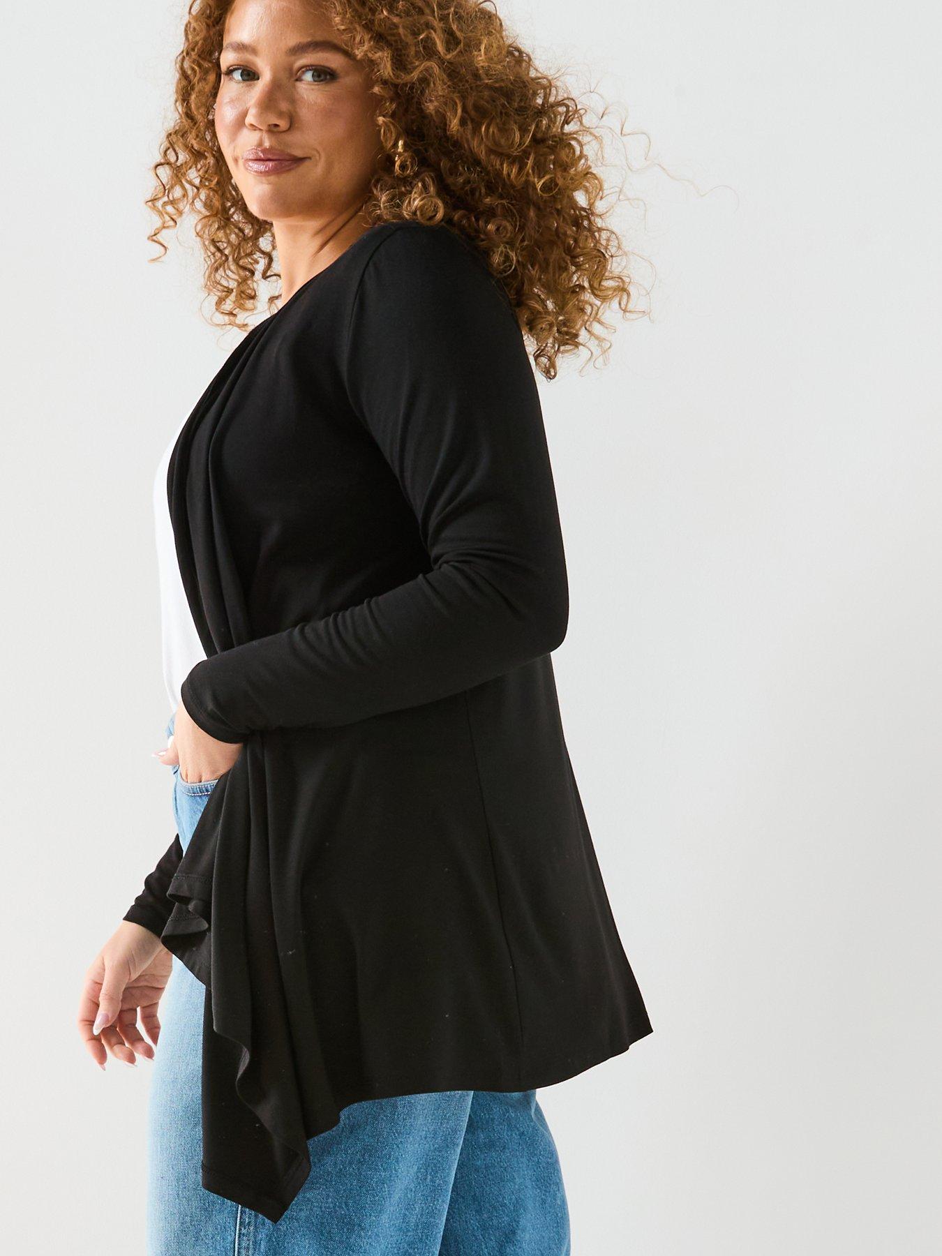 Image 4 of 5 of V by Very Curve Stretch Waterfall Cardigan - Black