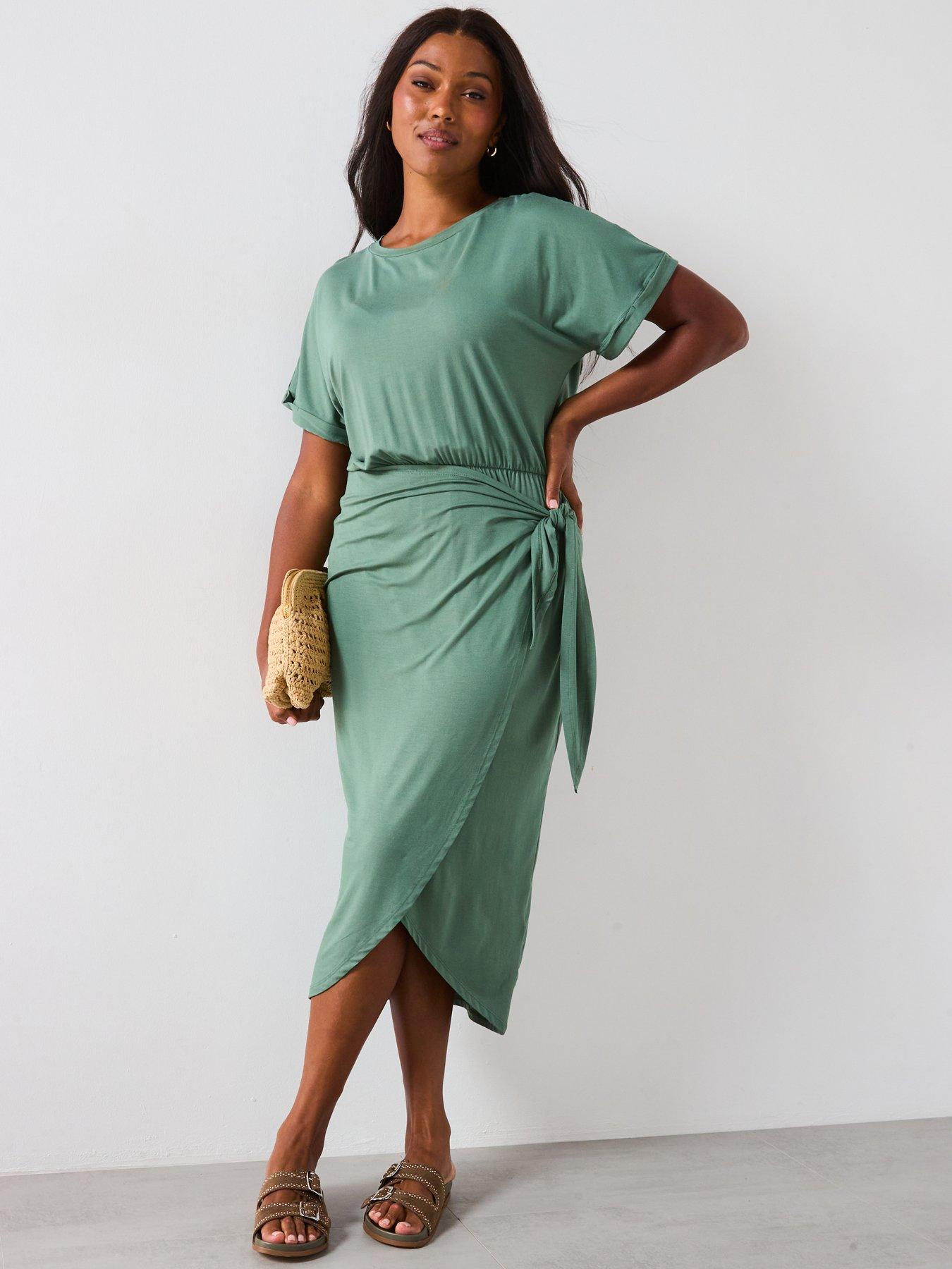 v-by-very-curve-wrap-skirt-t-shirt-dress-green