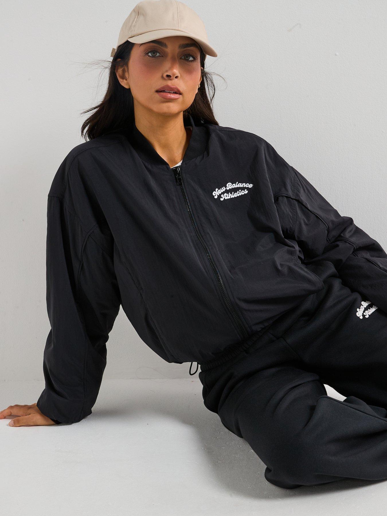 Image 4 of 6 of New Balance Womens Linear Heritage Woven Bomber Jacket- Black