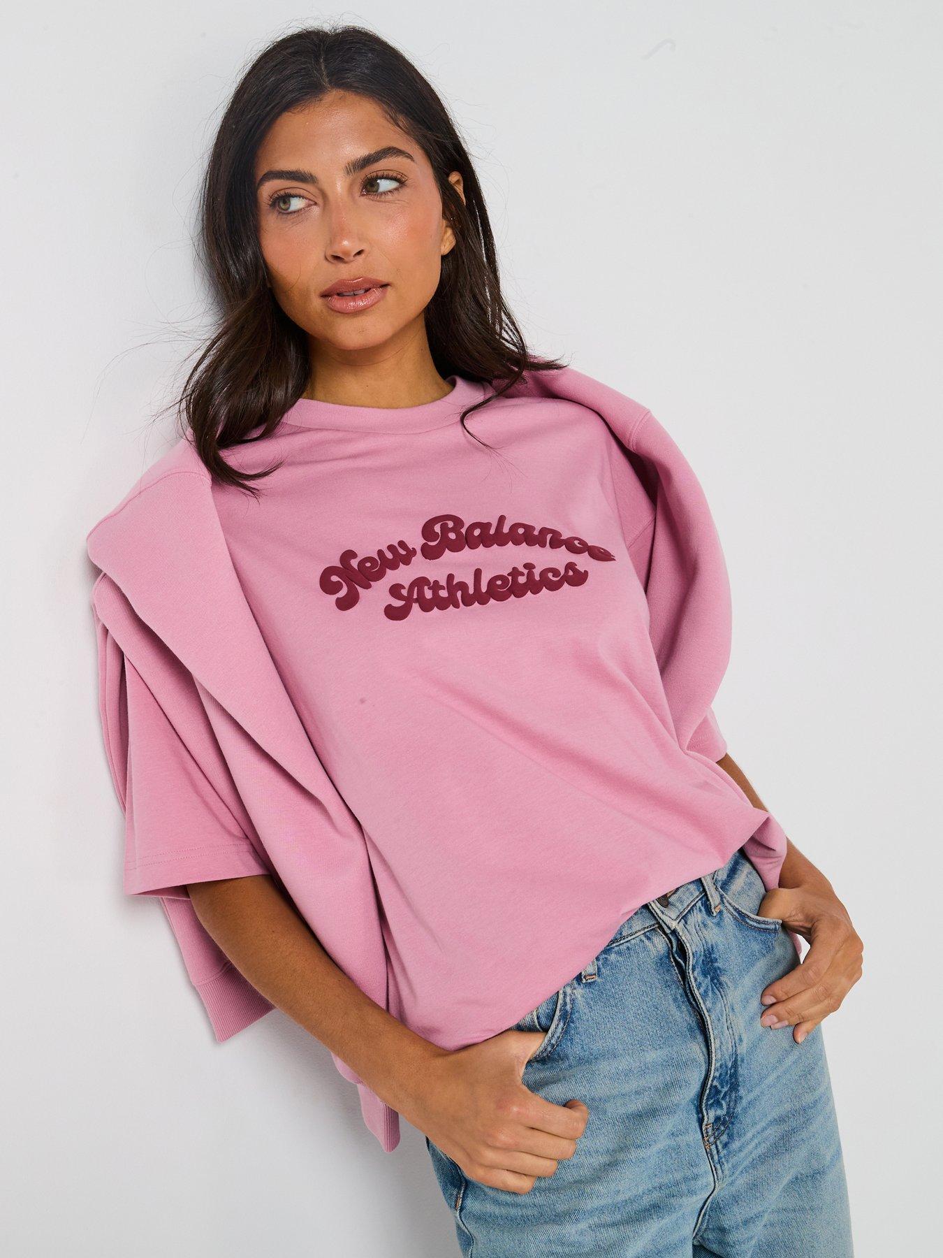 Image 1 of 6 of New Balance Womens Linear Heritage Oversized T-Shirt - Pink