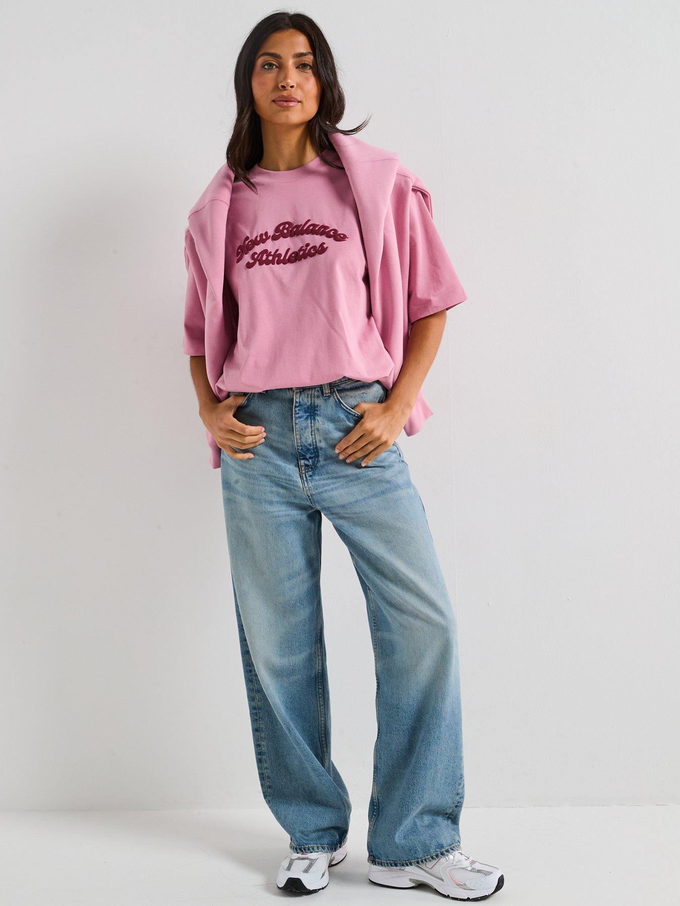 Image 3 of 6 of New Balance Womens Linear Heritage Oversized T-Shirt - Pink