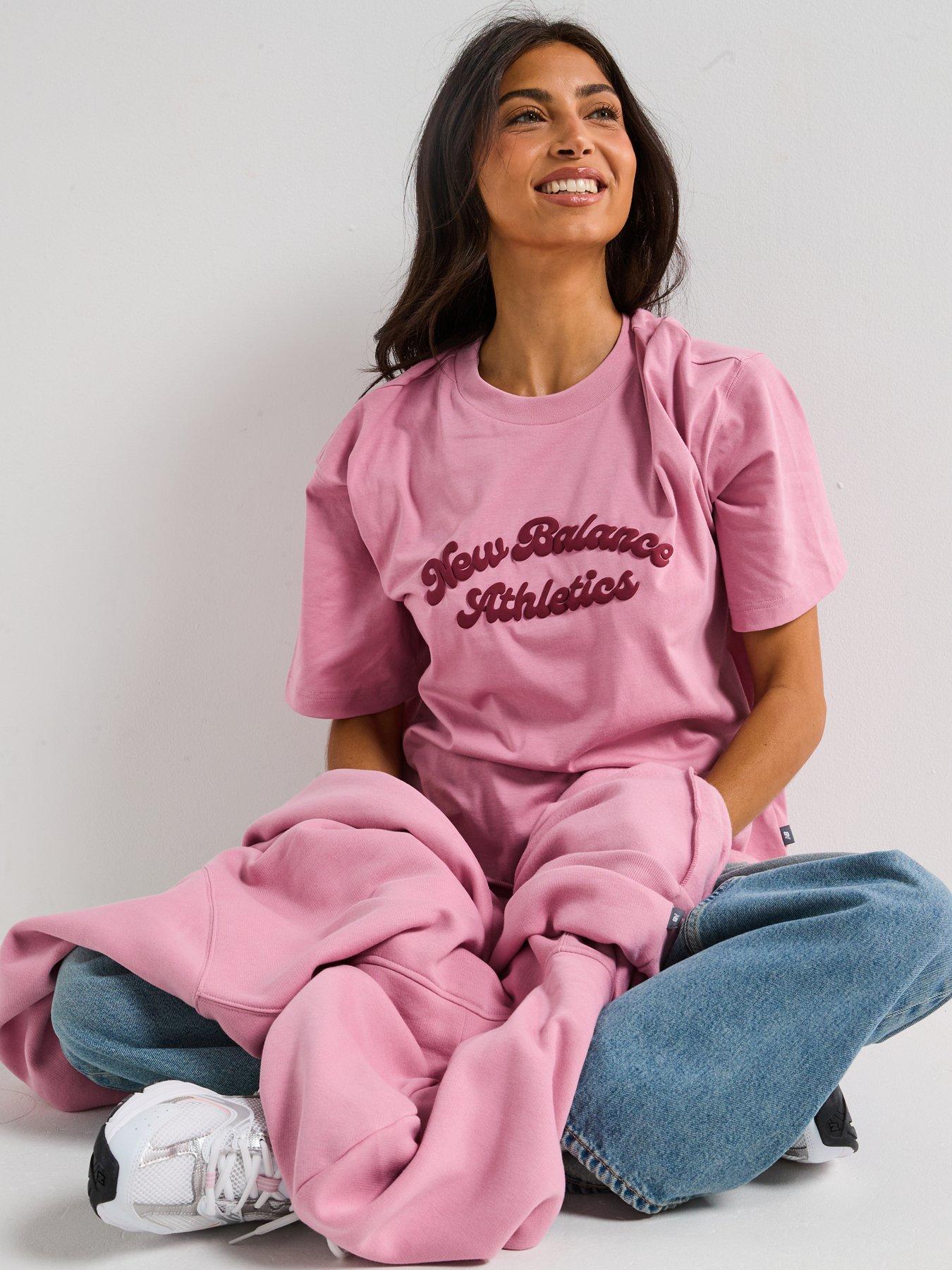 Image 4 of 6 of New Balance Womens Linear Heritage Oversized T-Shirt - Pink