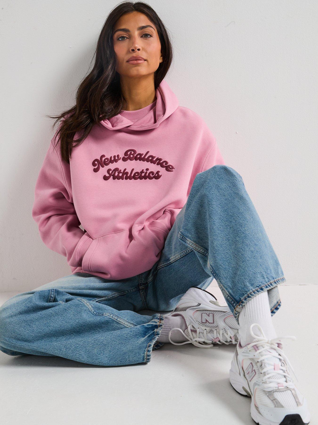 Image 6 of 6 of New Balance Womens Linear Heritage Fleece Long Hoodie - Purple