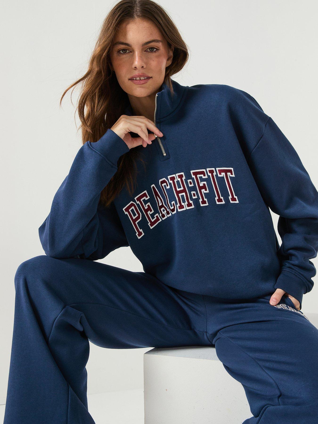 Peach Fit Womens Retro Zip Neck Sweat - Navy