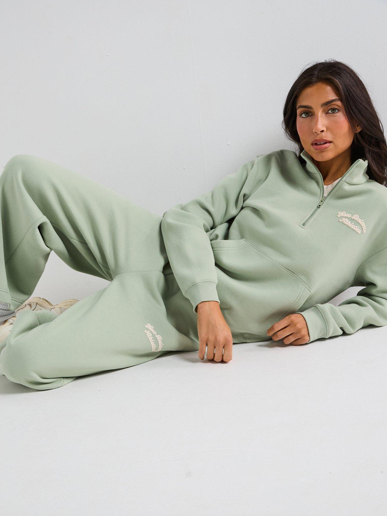 Image 4 of 6 of New Balance Womens Linear Heritage Fleece Half Zip - Green