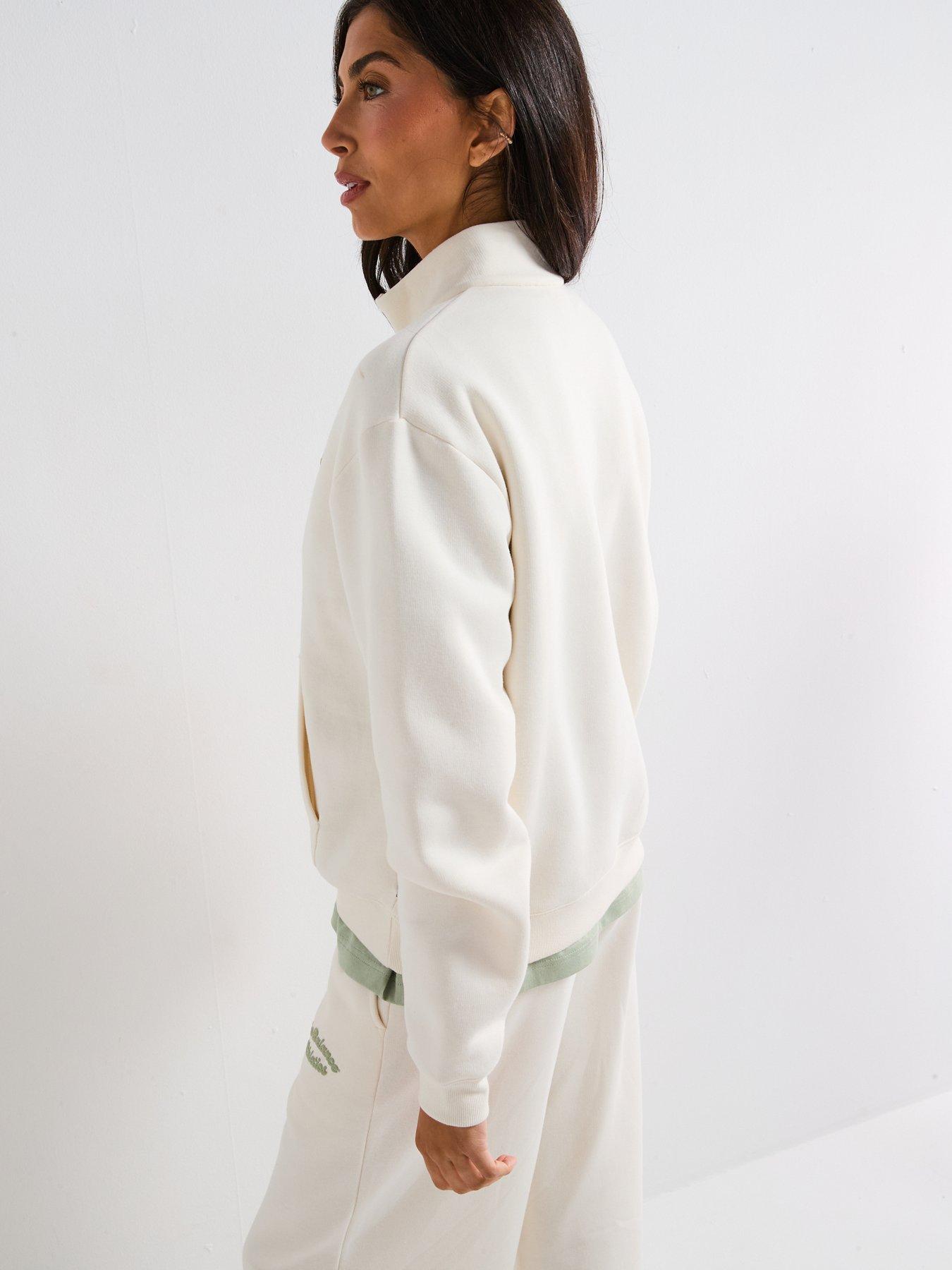  image of new-balance-womens-linear-heritage-fleece-half-zip-sweatshirt-beige