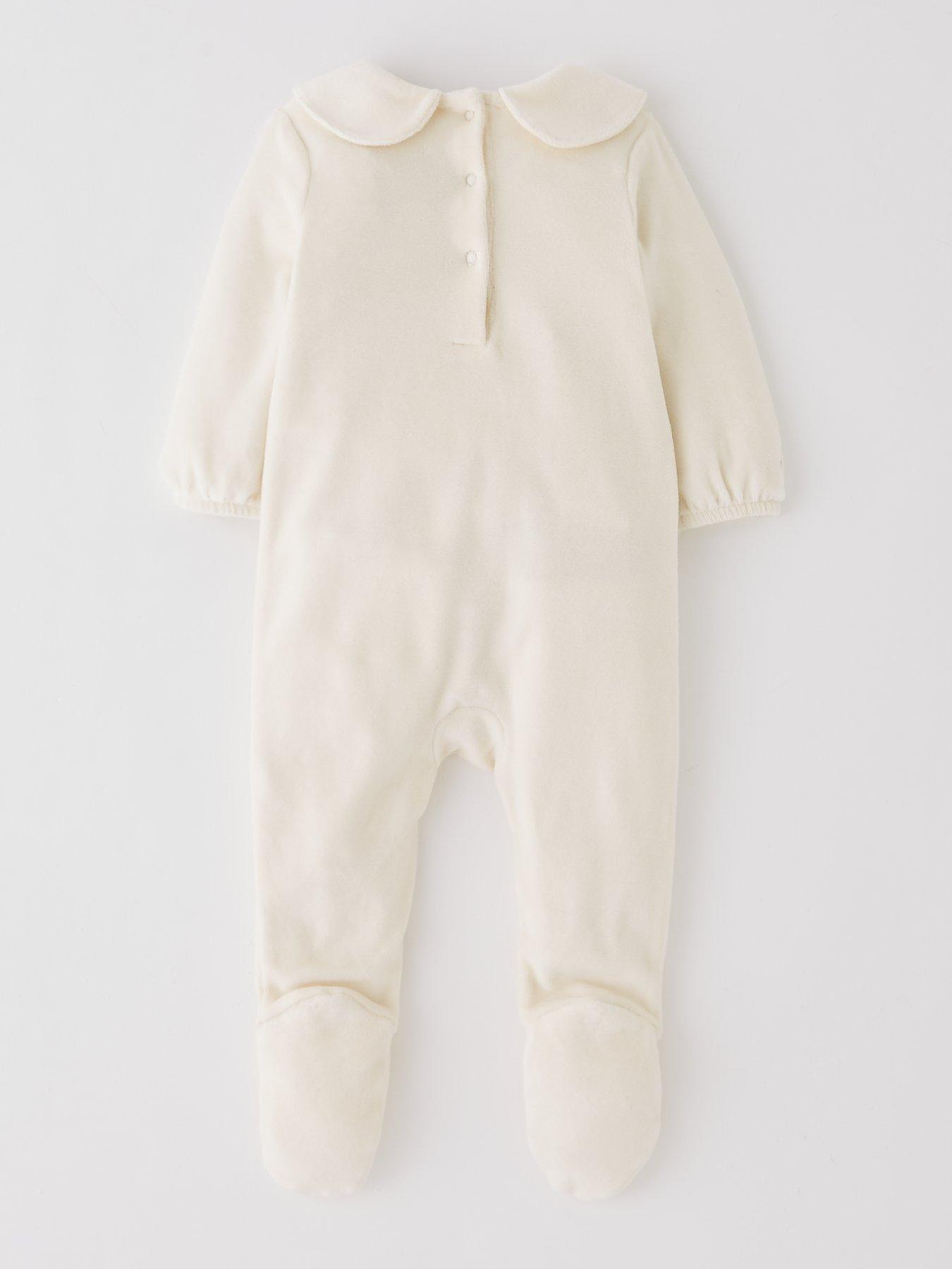 Image 2 of 4 of The Very Collection Baby Girls Festive Velour Sleepsuit - Cream