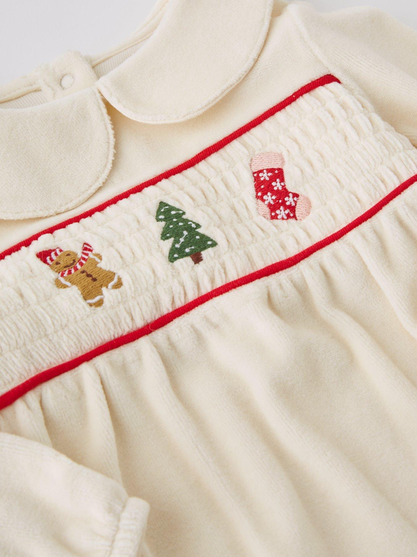 Image 3 of 4 of The Very Collection Baby Girls Festive Velour Sleepsuit - Cream