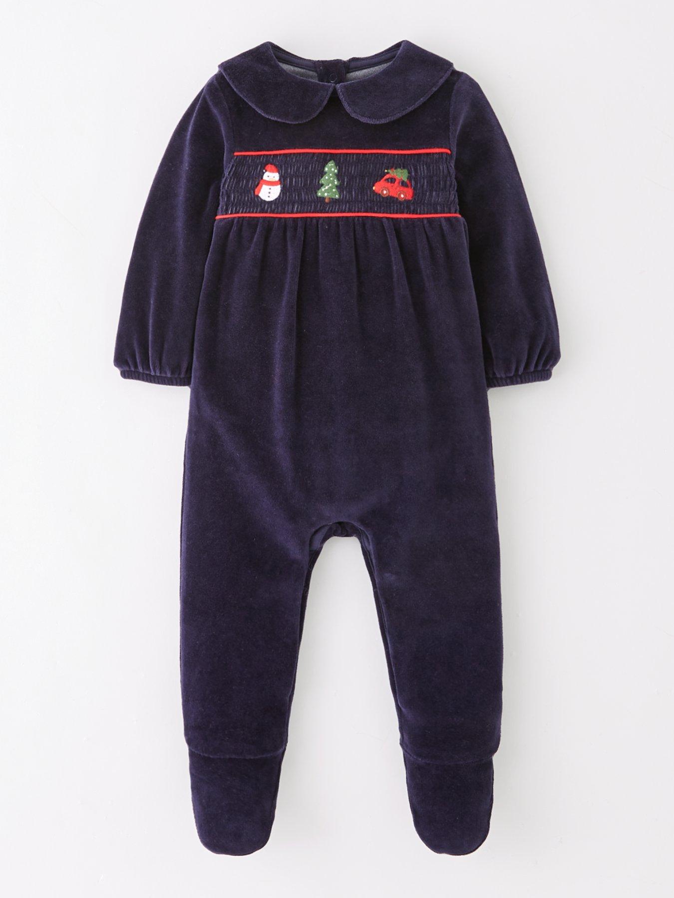 undefined Baby Boys Festive Velour Sleepsuit - Navy