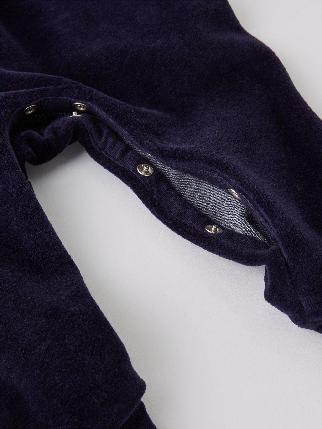 Image 4 of 4 of The Very Collection Baby Boys Festive Velour Sleepsuit - Navy