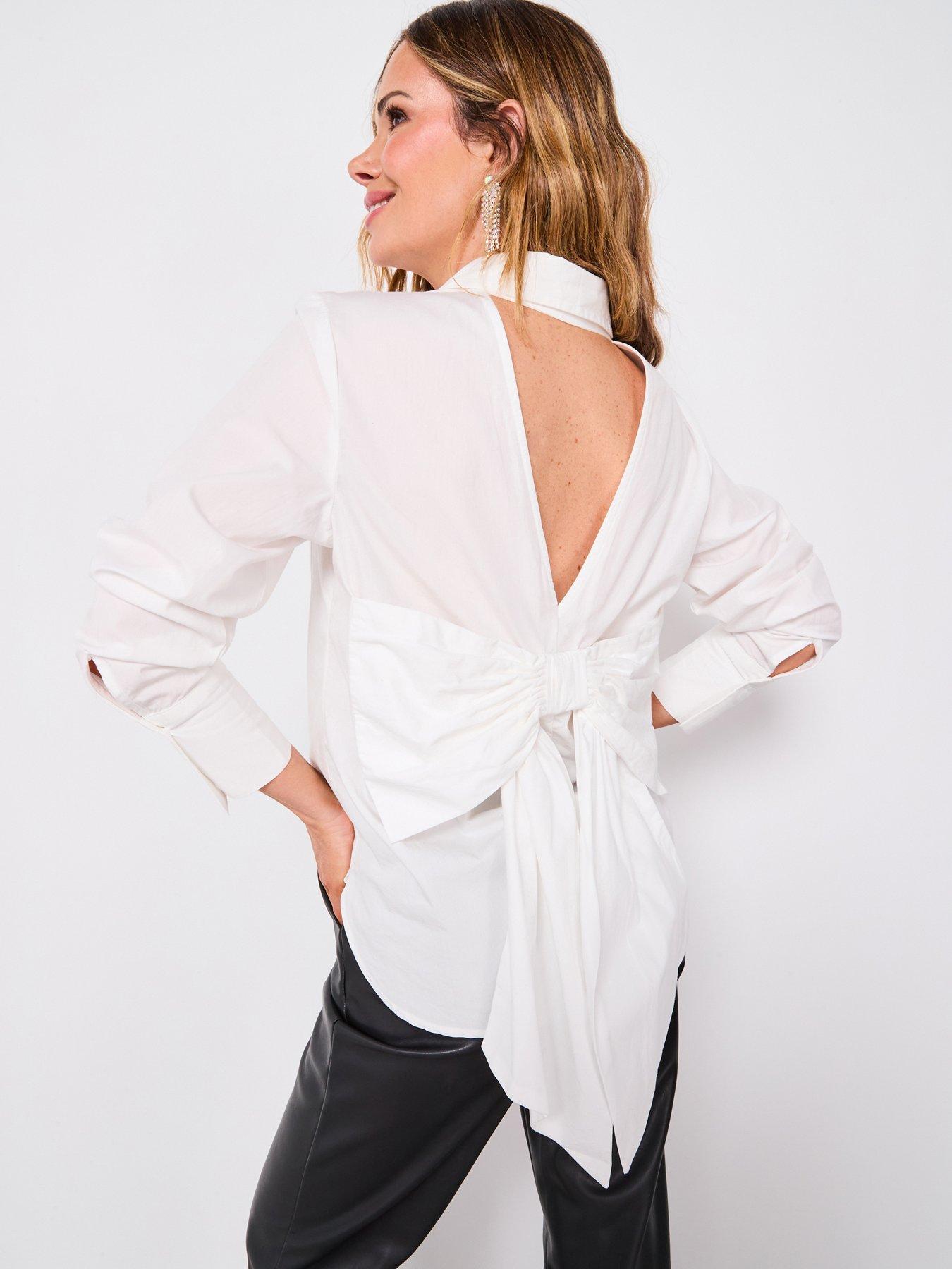 V by Very X Carol Byrne Bow Detail White Longline Shirt - White