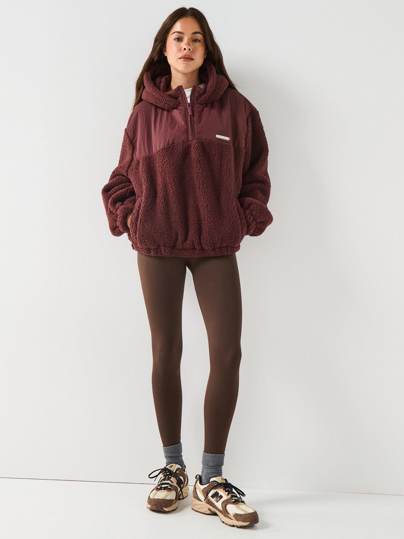 Image 3 of 6 of Peach Fit Womens Billy Cropped Borg Jacket - Brown