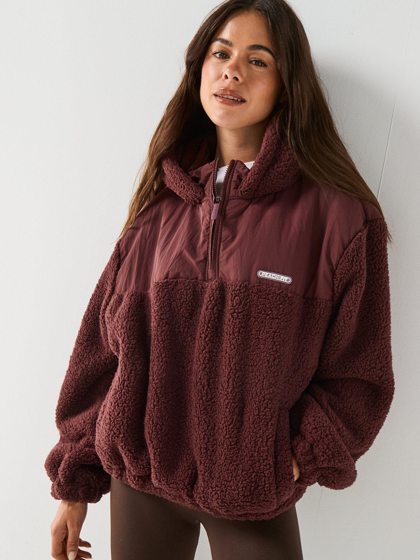 Image 6 of 6 of Peach Fit Womens Billy Cropped Borg Jacket - Brown