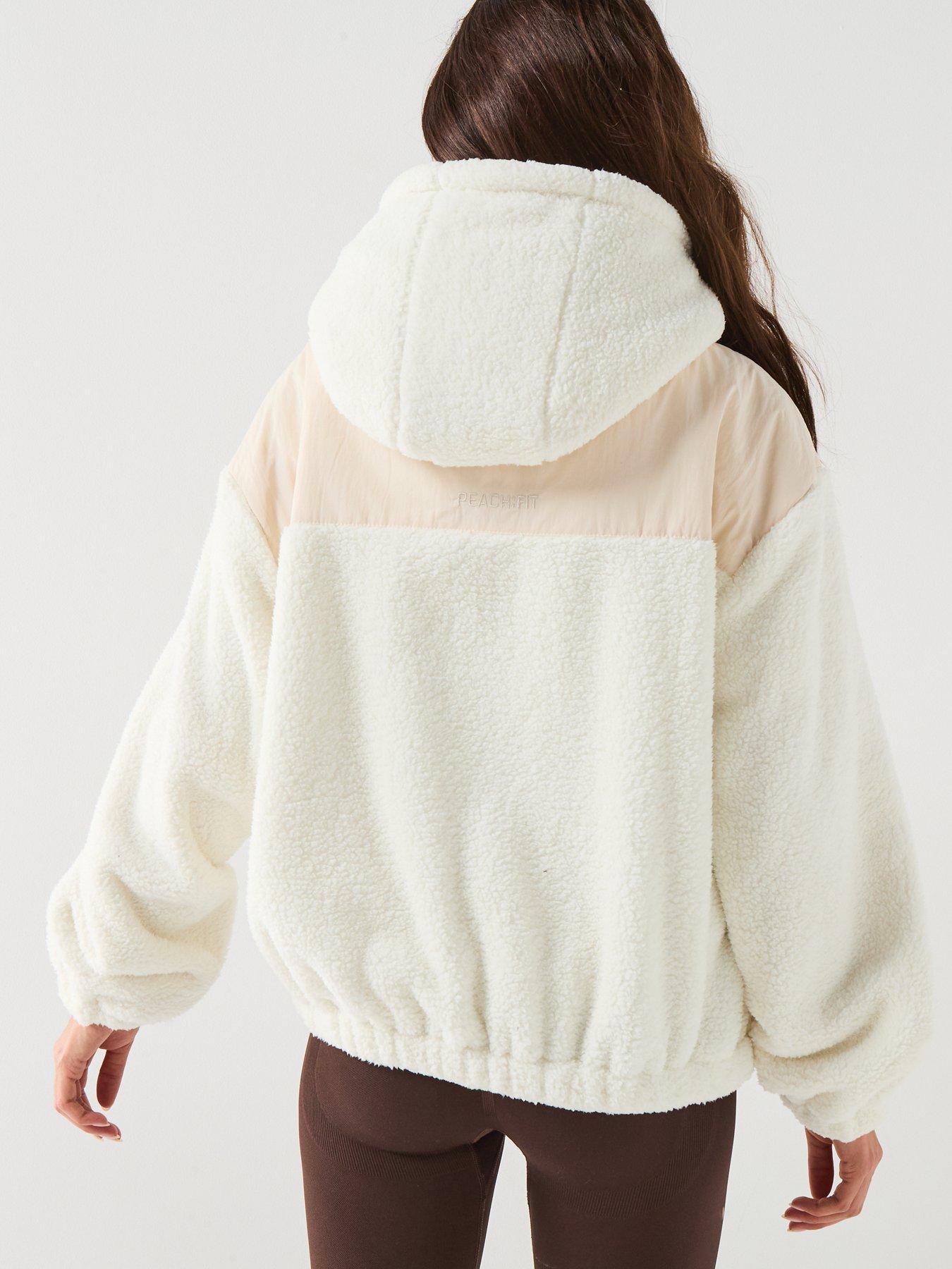 Image 2 of 6 of Peach Fit Womens Billy Cropped Borg Jacket - Cream