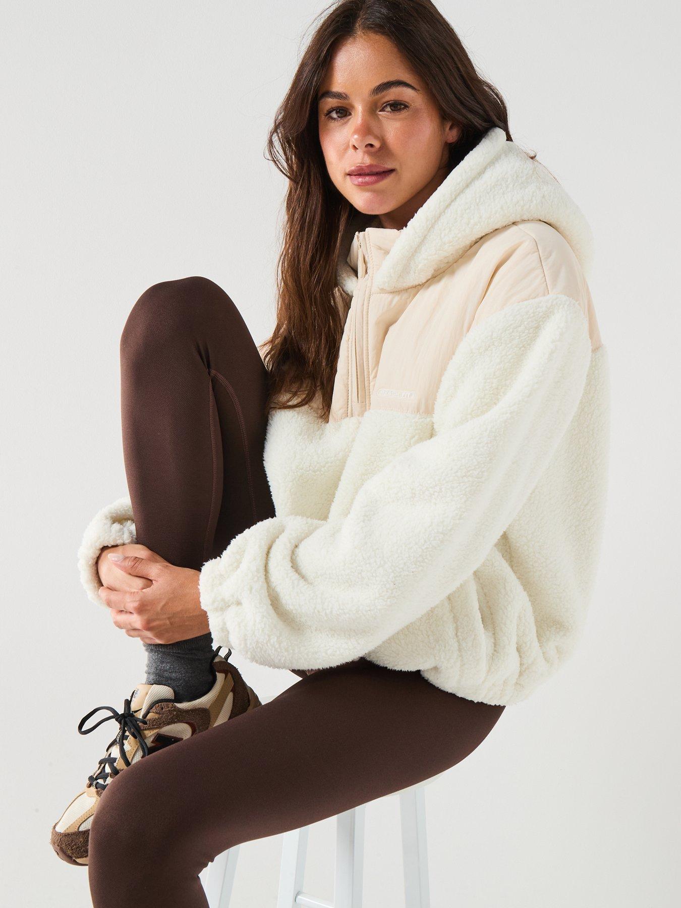 Image 6 of 6 of Peach Fit Womens Billy Cropped Borg Jacket - Cream