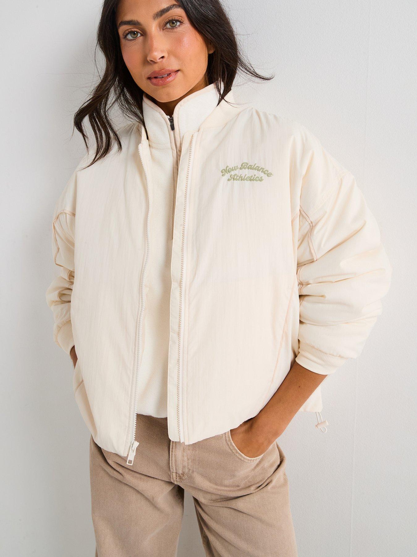  image of new-balance-womens-linear-heritage-woven-bomber-jacket-beige
