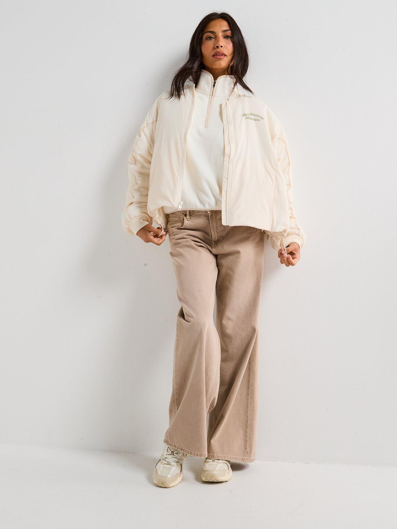  image of new-balance-womens-linear-heritage-woven-bomber-jacket-beige