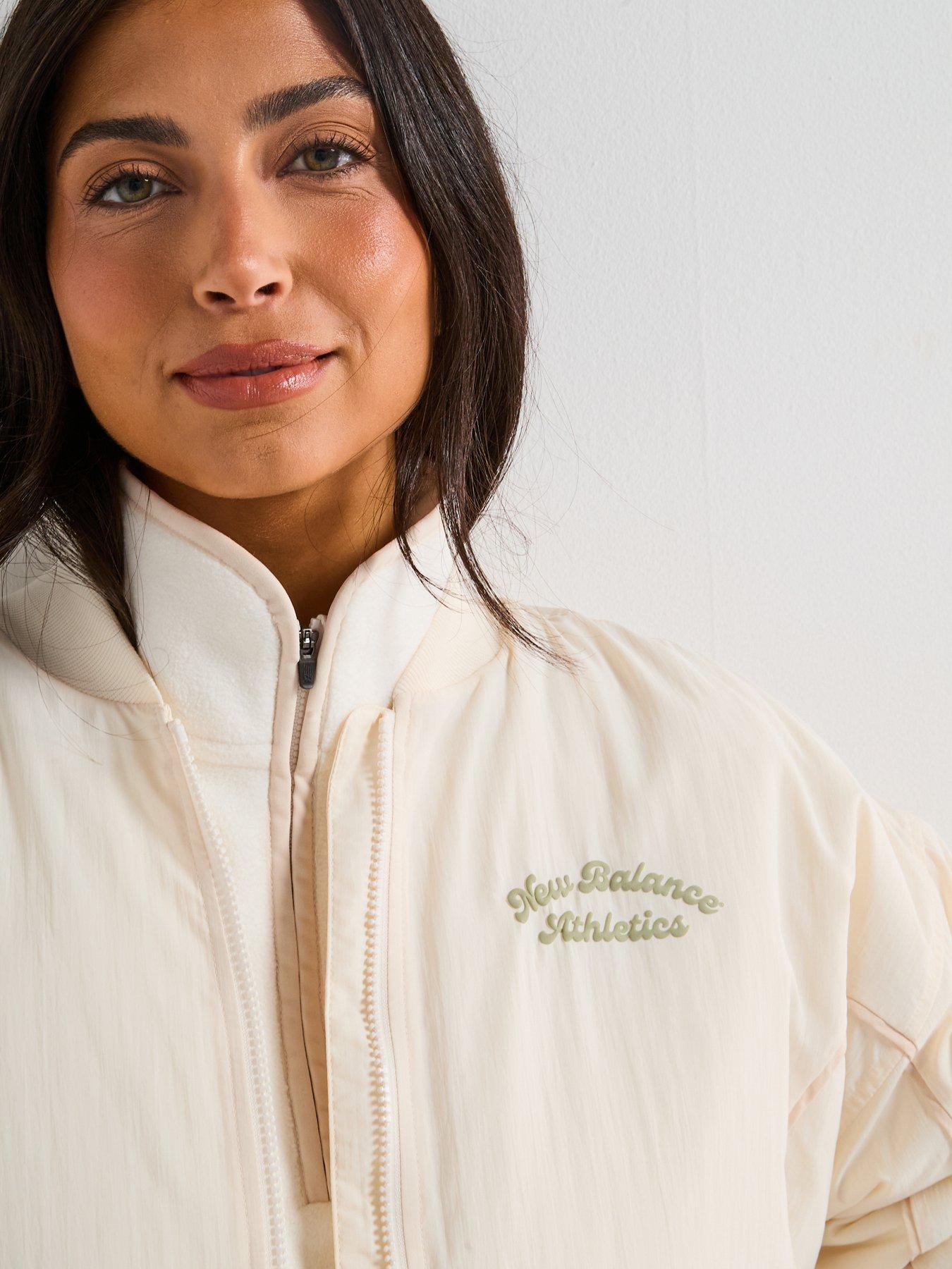  image of new-balance-womens-linear-heritage-woven-bomber-jacket-beige