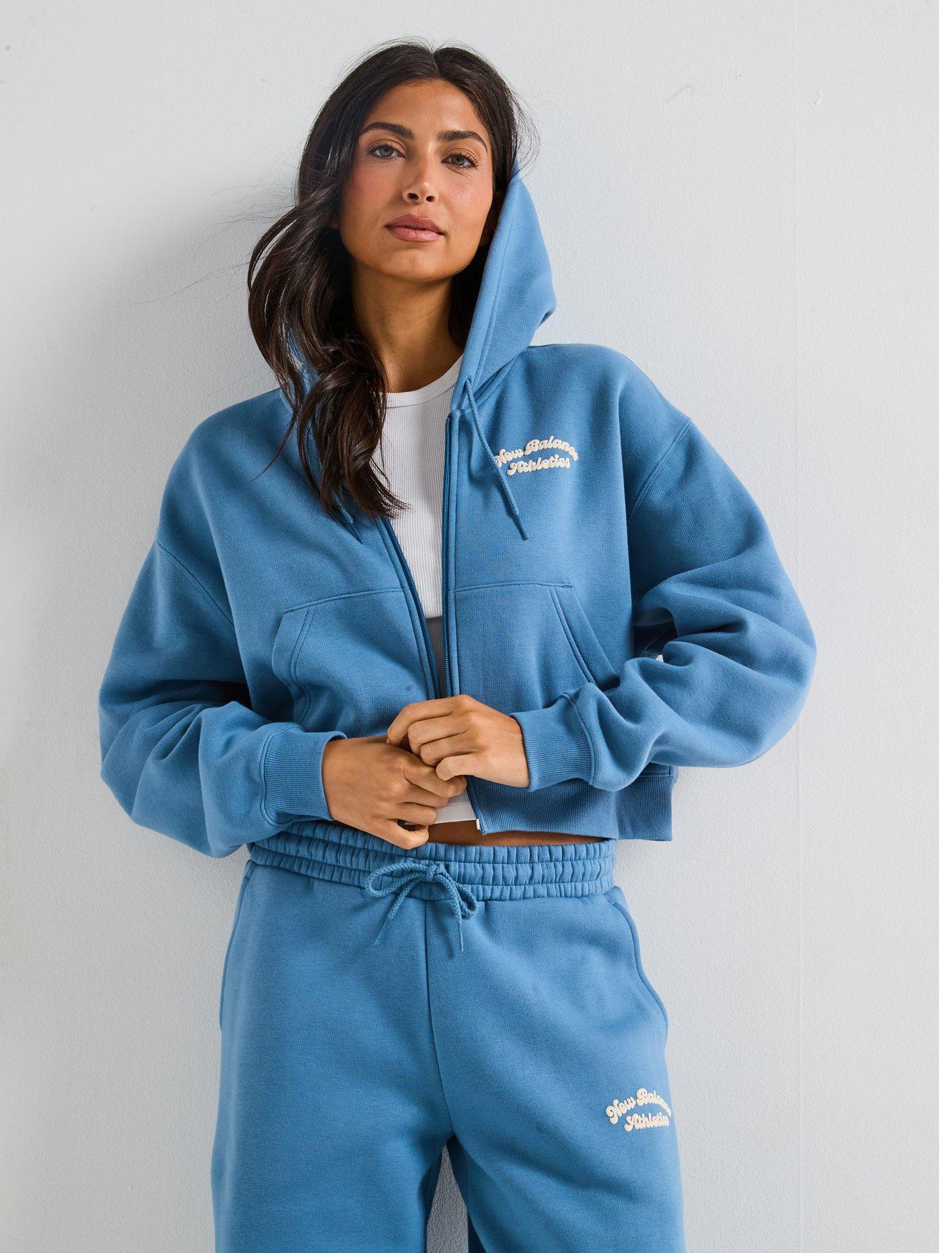 New Balance Womens Linear Heritage Fleece Full Zip Hoodie- Blue