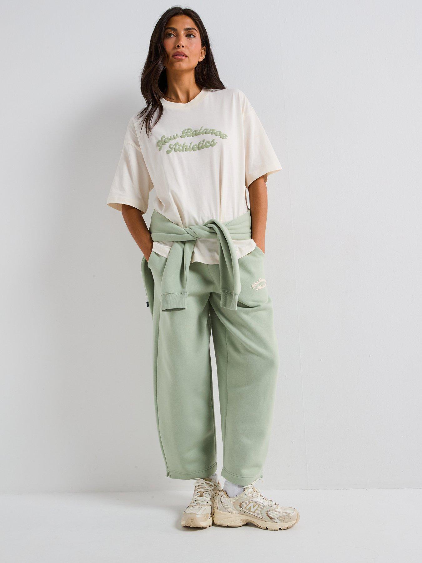 Image 3 of 6 of New Balance Womens Linear Heritage Fleece Barrel Leg Trouser- Khaki
