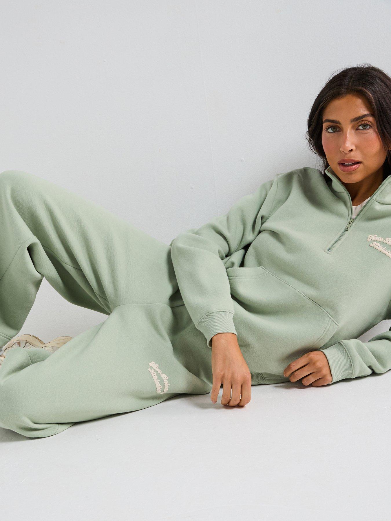 Image 4 of 6 of New Balance Womens Linear Heritage Fleece Barrel Leg Trouser- Khaki