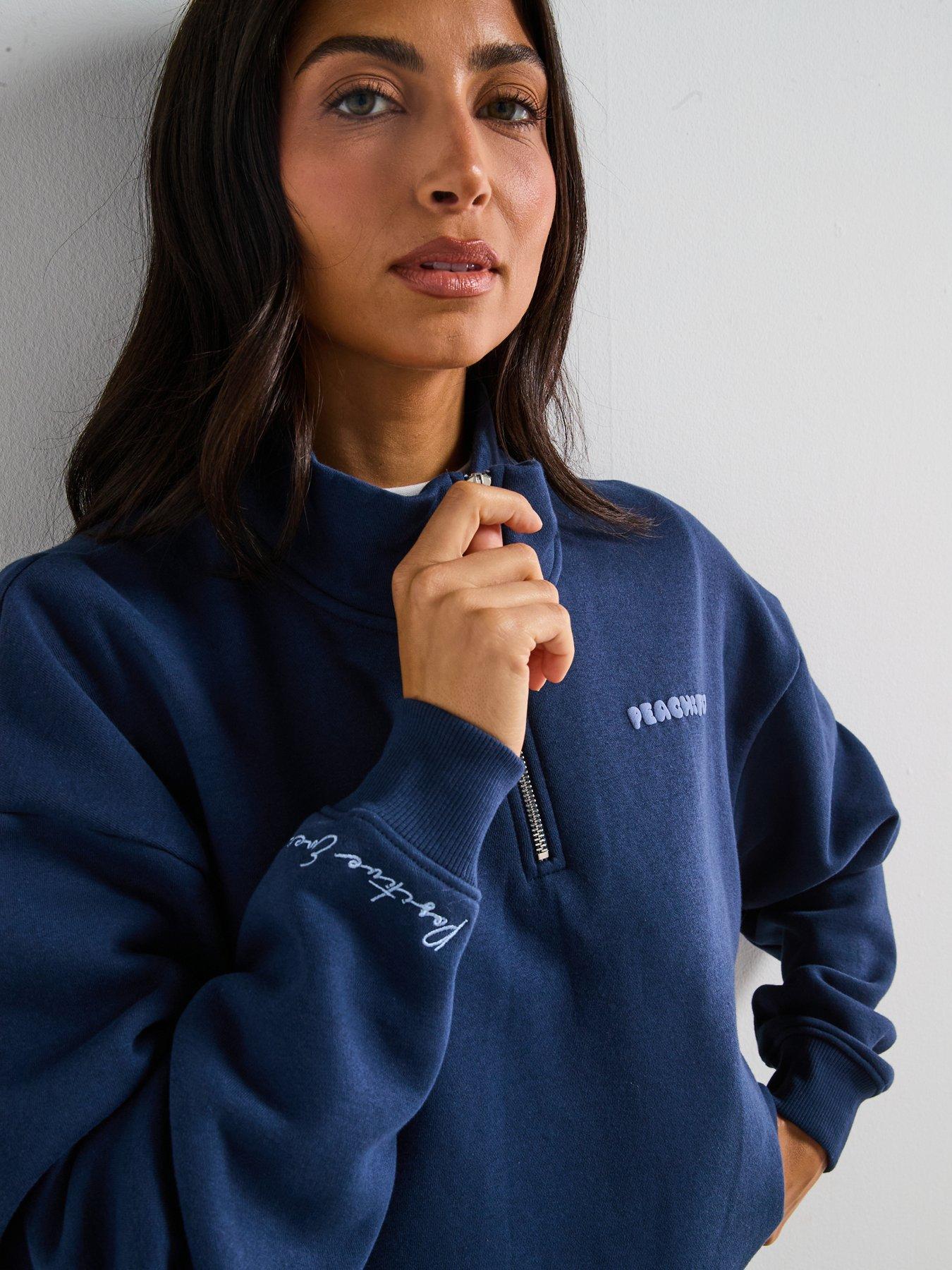 Image 4 of 6 of Peach Fit Womens Cozy Season Zip Neck Sweat Top - Navy