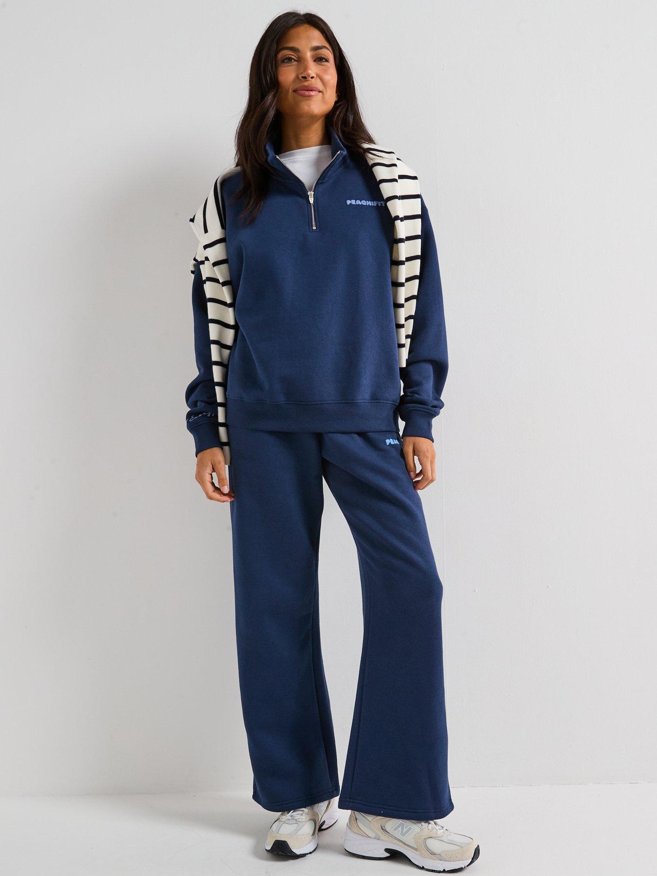 Image 5 of 6 of Peach Fit Womens Cozy Season Zip Neck Sweat Top - Navy