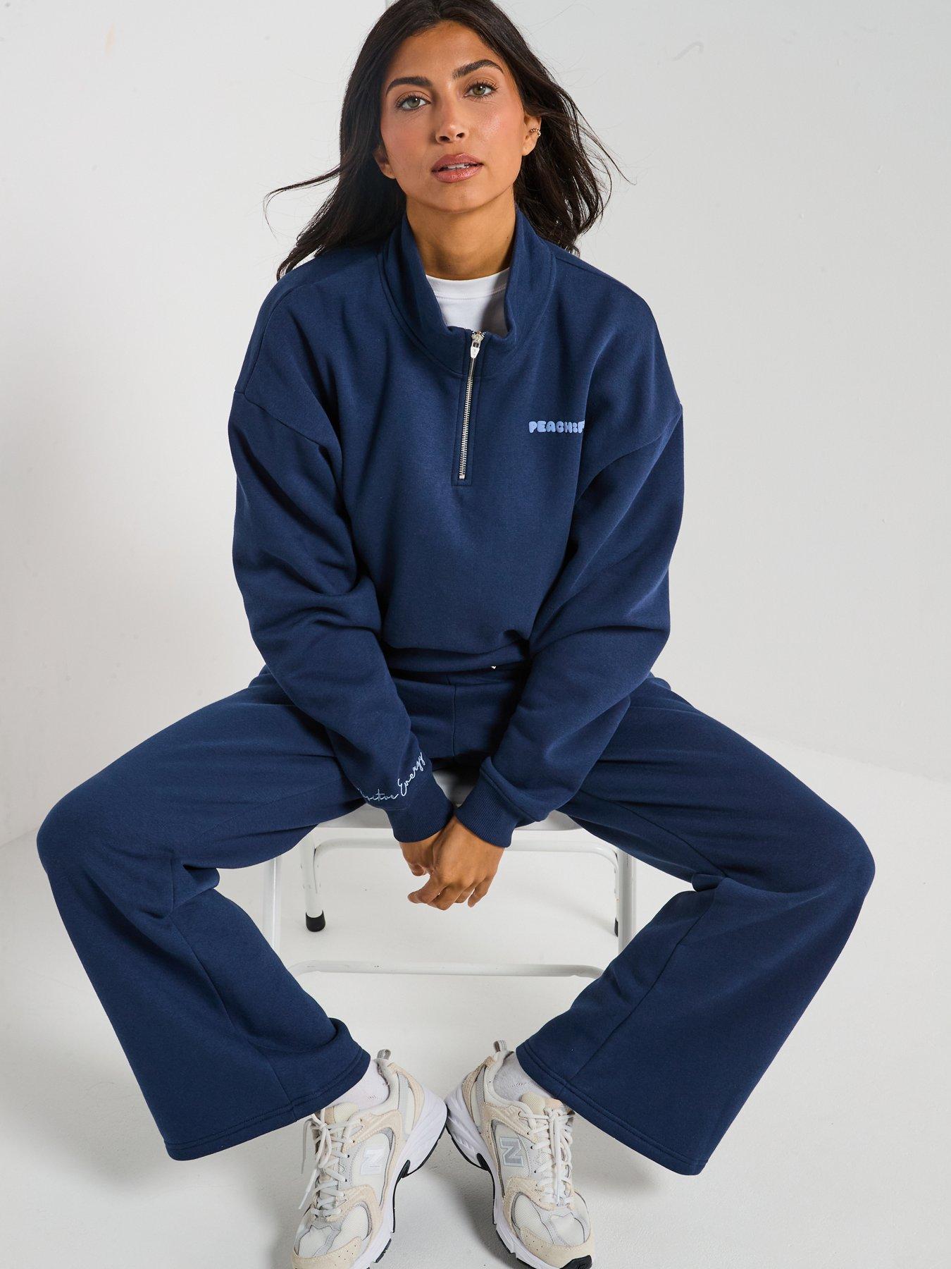 Image 6 of 6 of Peach Fit Womens Cozy Season Zip Neck Sweat Top - Navy