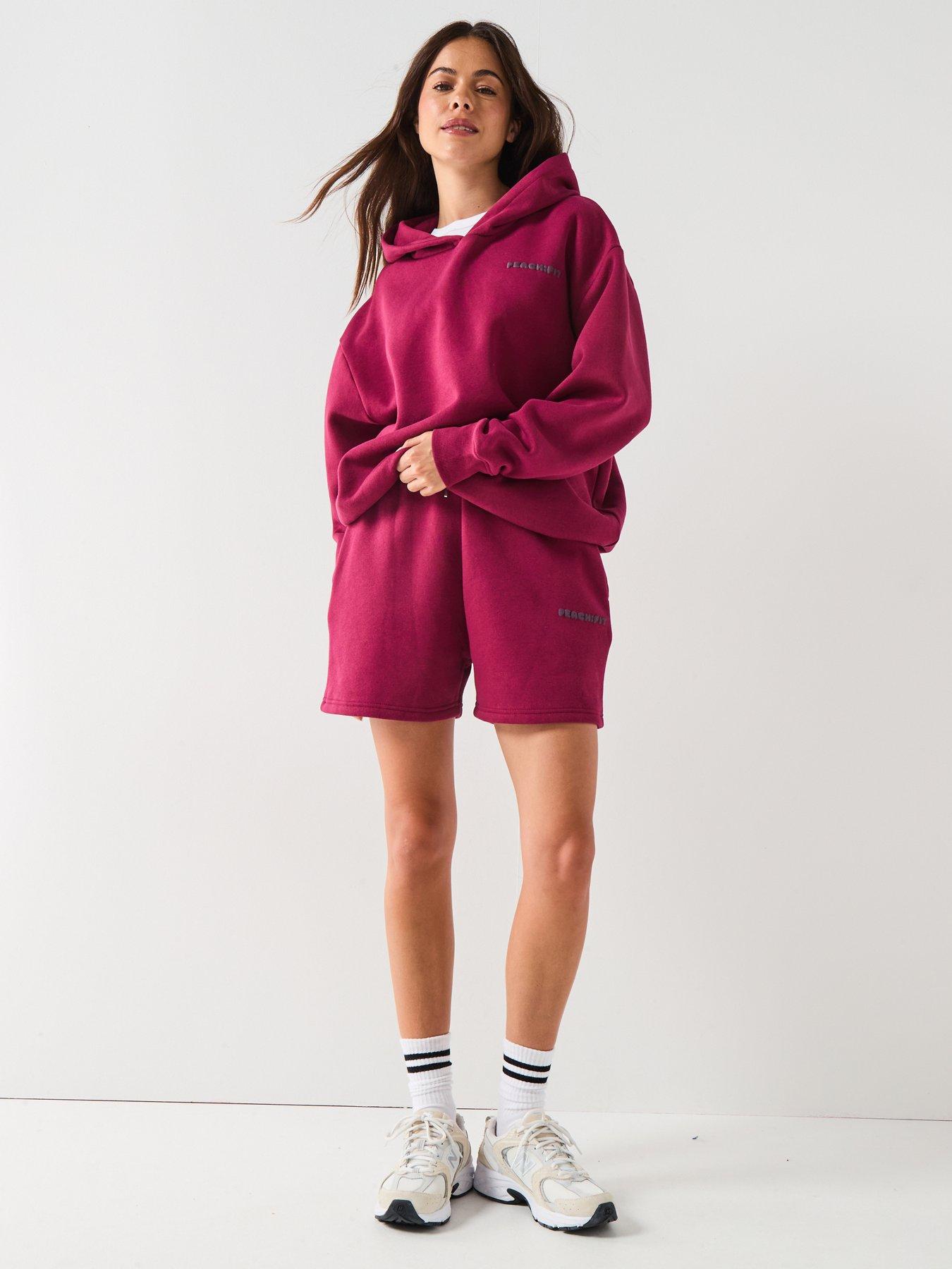  image of peach-fit-womens-cozy-season-short-dark-red