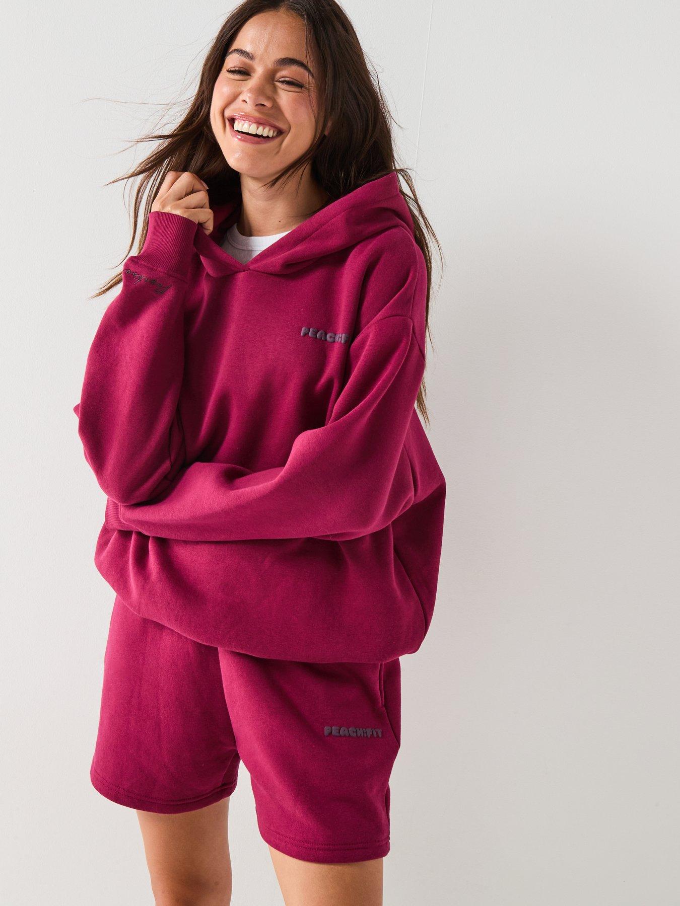  image of peach-fit-womens-cozy-season-short-dark-red