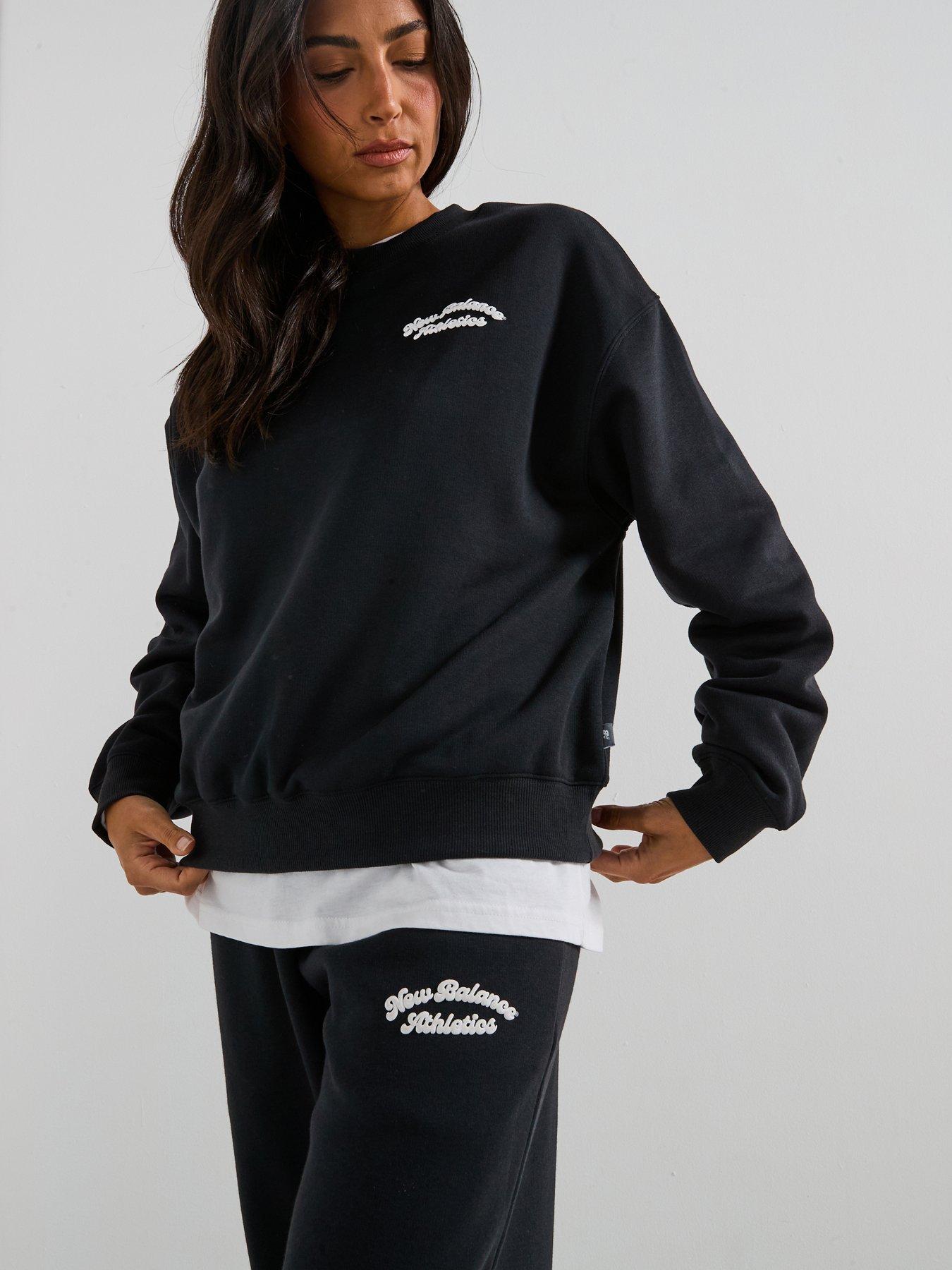 Image 1 of 6 of New Balance Womens Linear Heritage Fleece Crew - Black