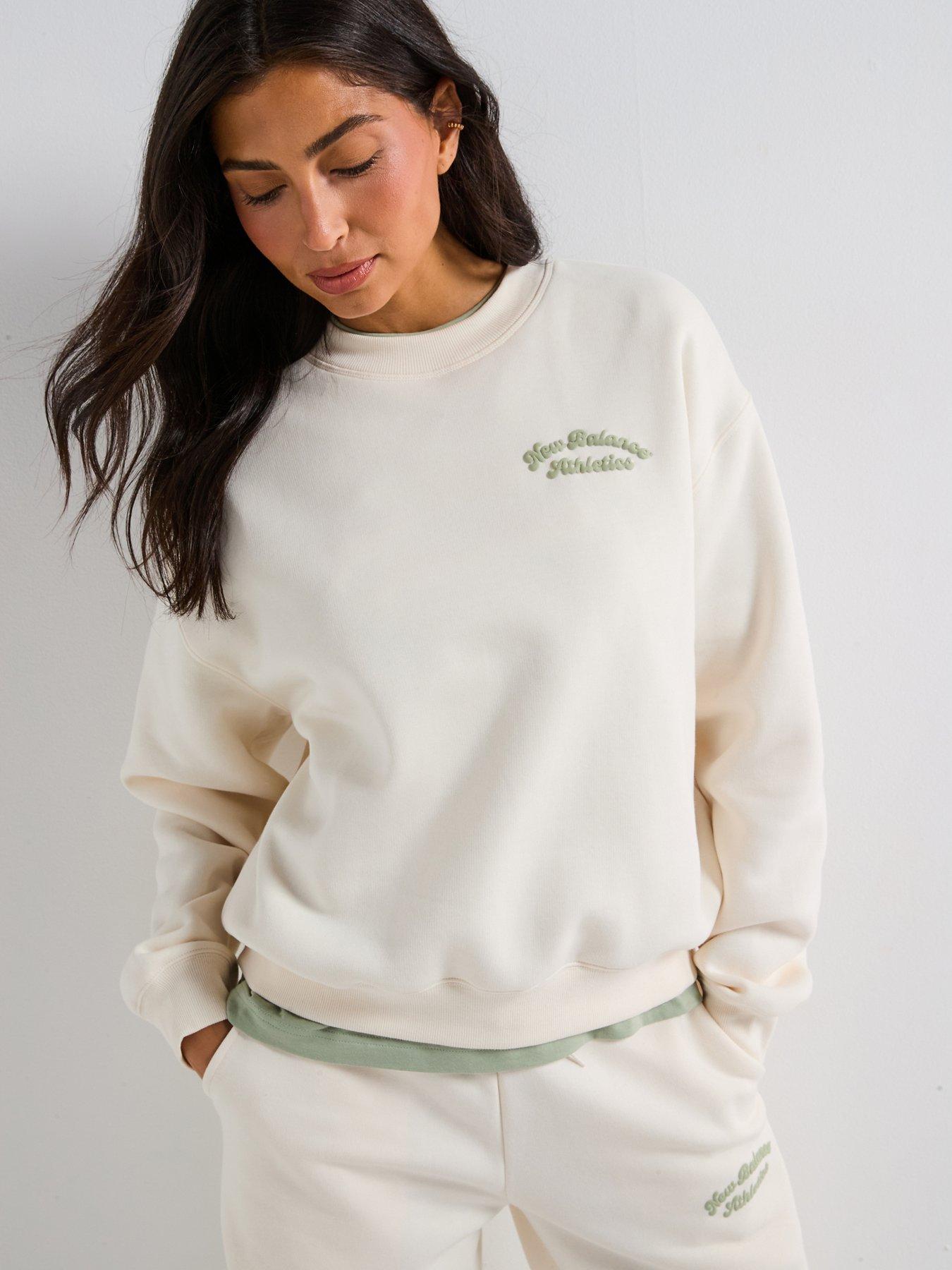 Image 1 of 6 of New Balance Womens Linear Heritage Fleece Sweatshirt - Beige
